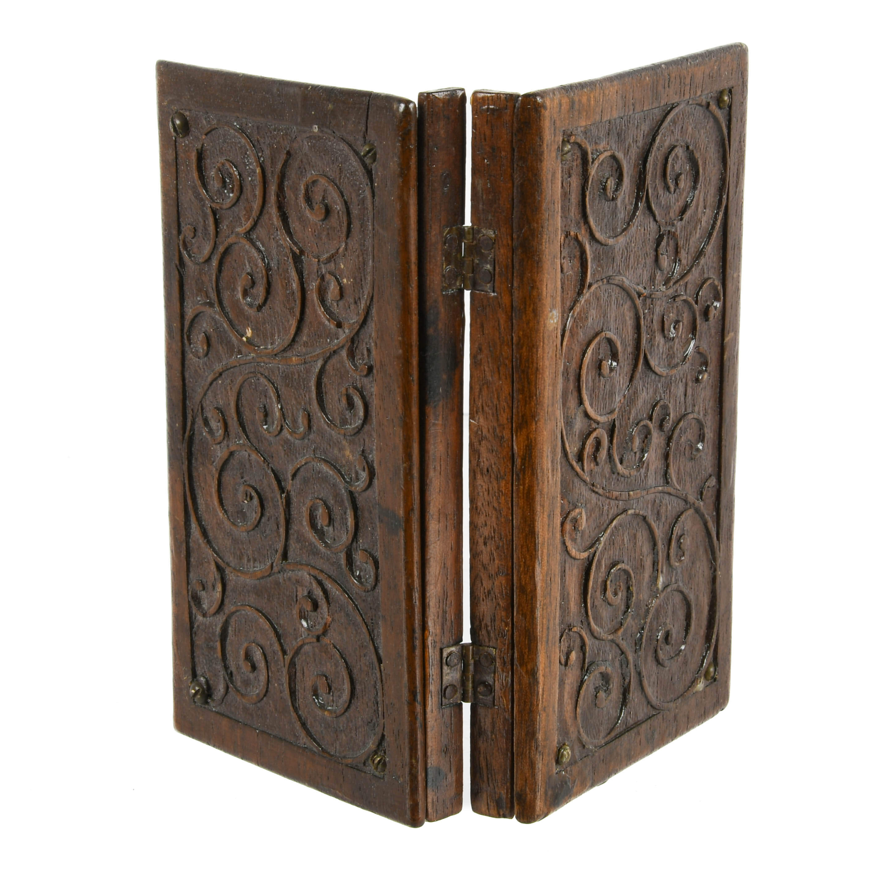 Antique Victorian Hand-Carved Ray Leather Diptych-7
