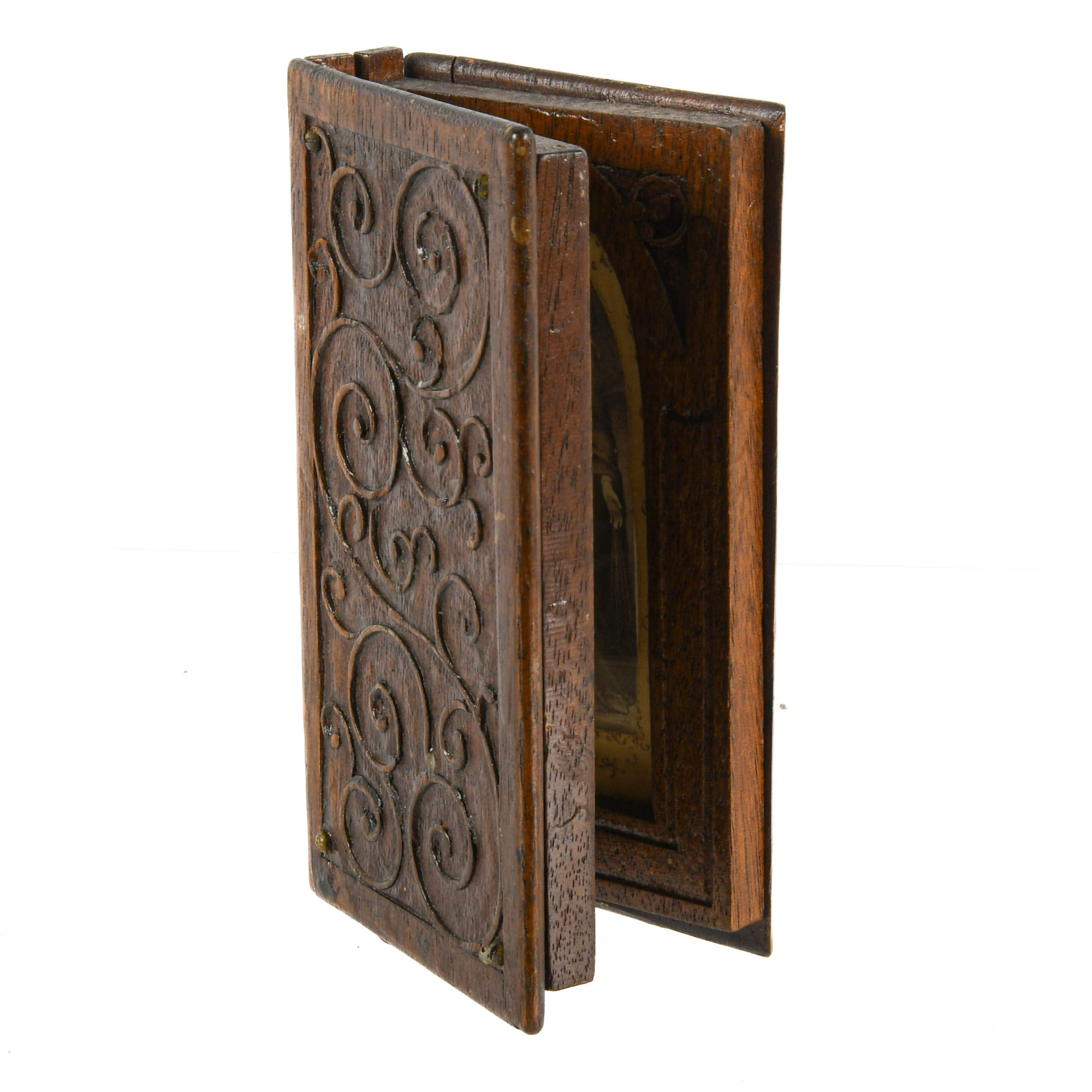 Antique Victorian Hand-Carved Ray Leather Diptych-6