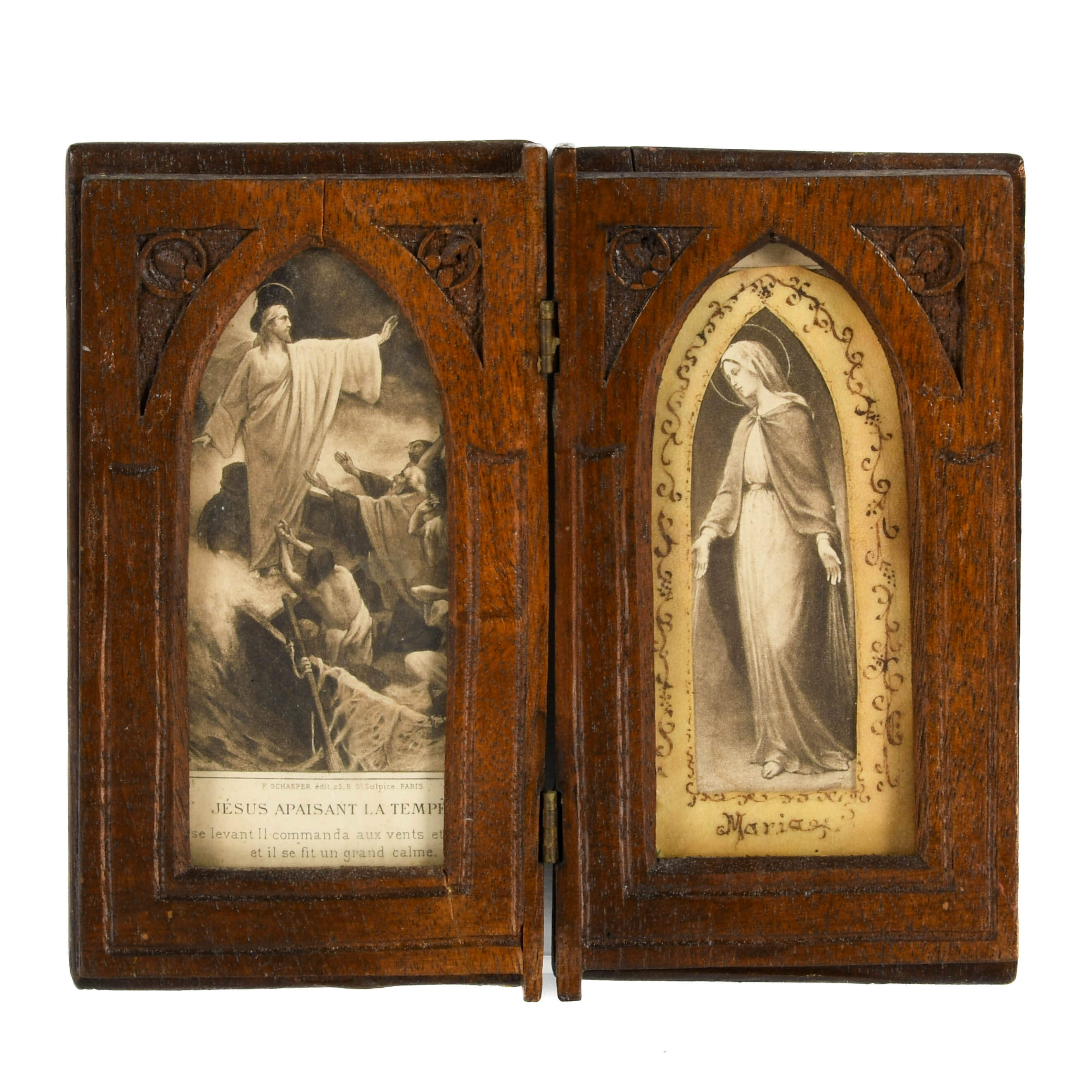 Antique Victorian Hand-Carved Ray Leather Diptych-2