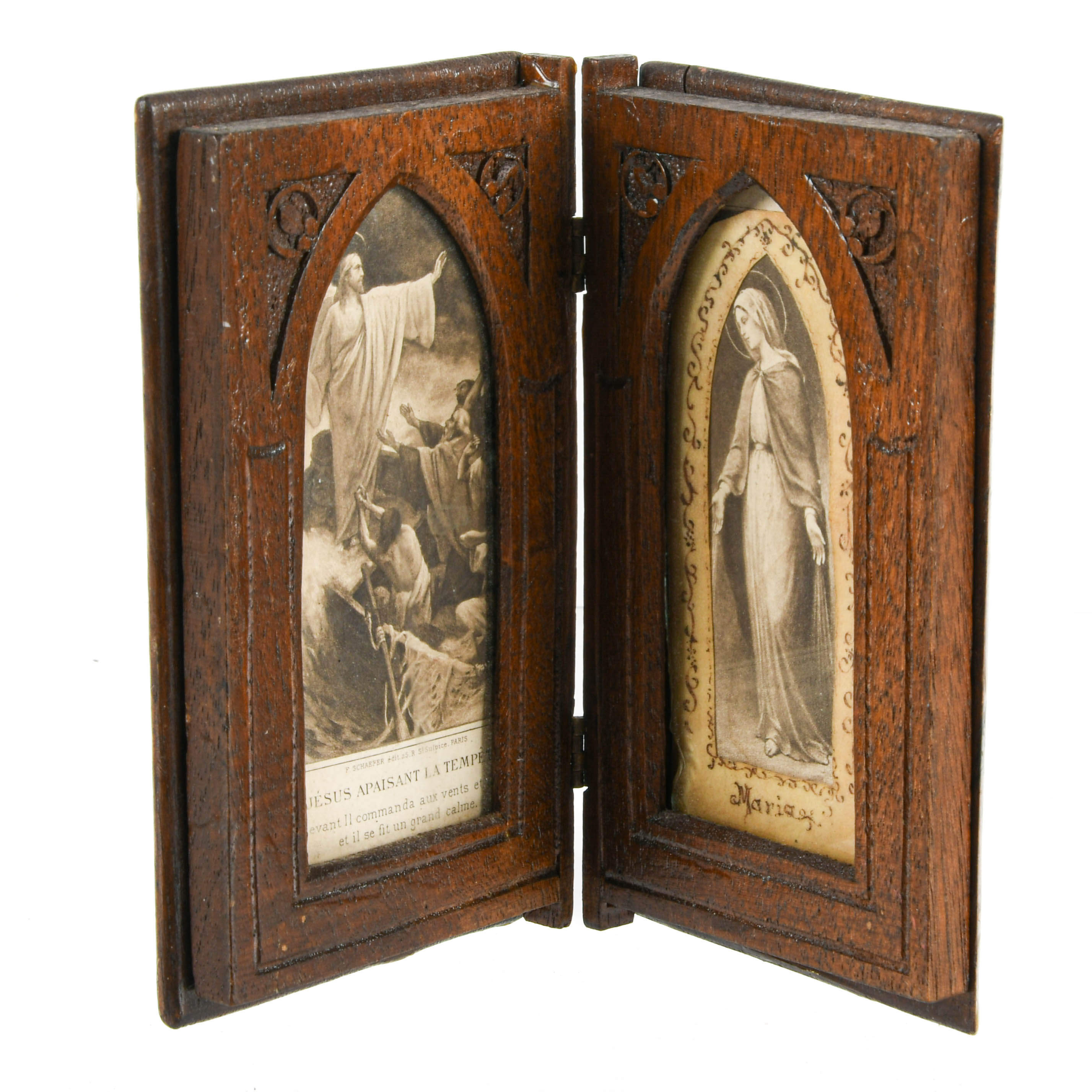 Antique Victorian Hand-Carved Ray Leather Diptych-1