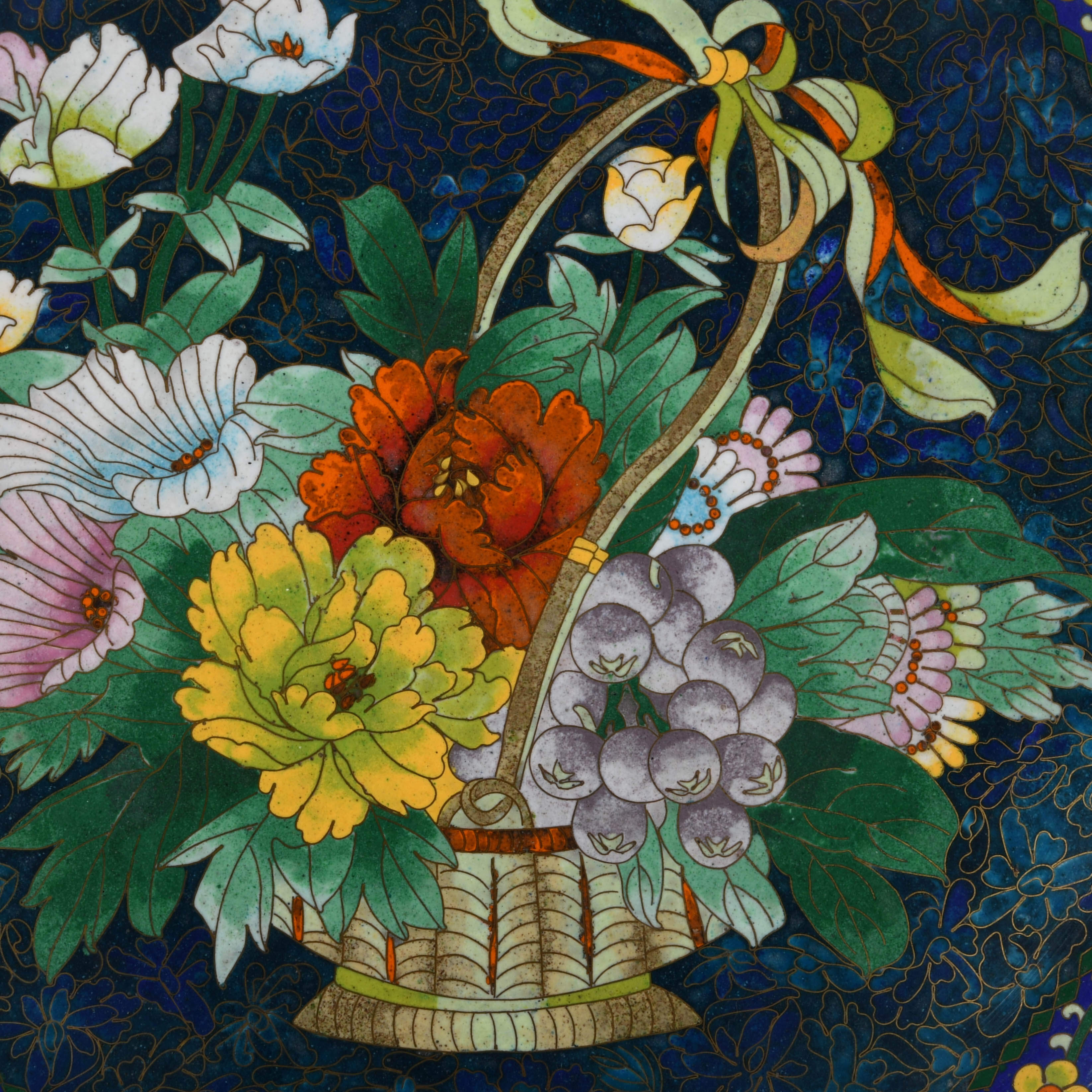 Pair of Jingfa Scalloped Rim Chinese Cloisonné Chargers-3
