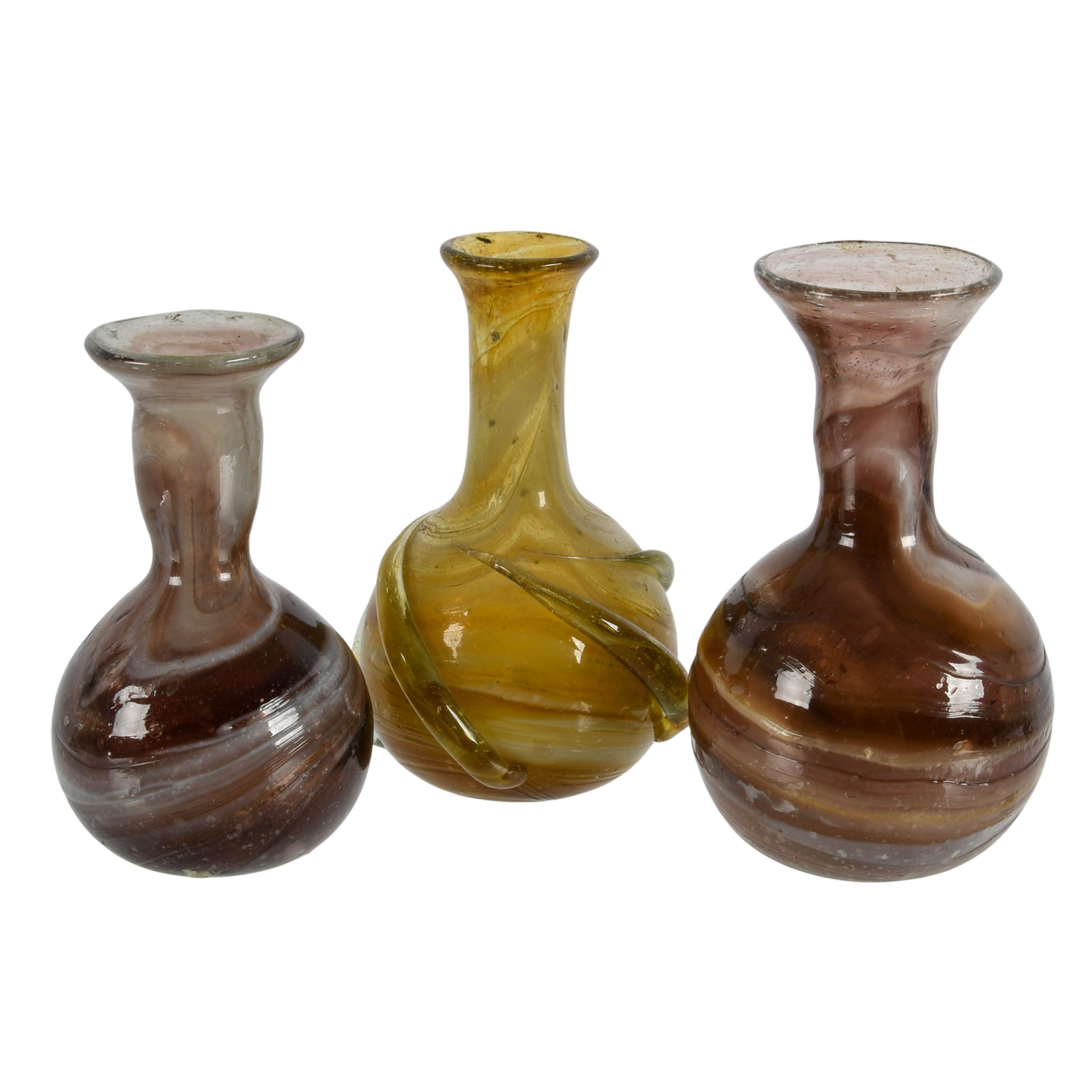 Set of Three Hand-Blown Roman Glass-Style Bottles-2