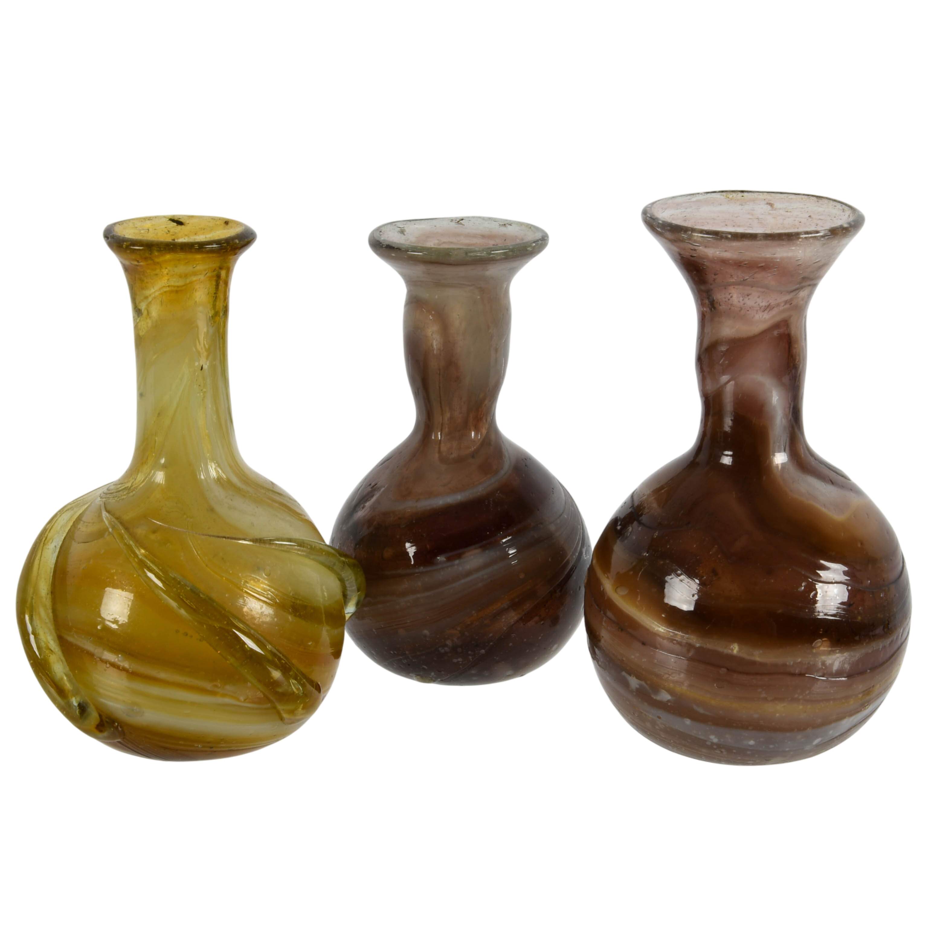 Set of Three Hand-Blown Roman Glass-Style Bottles-1