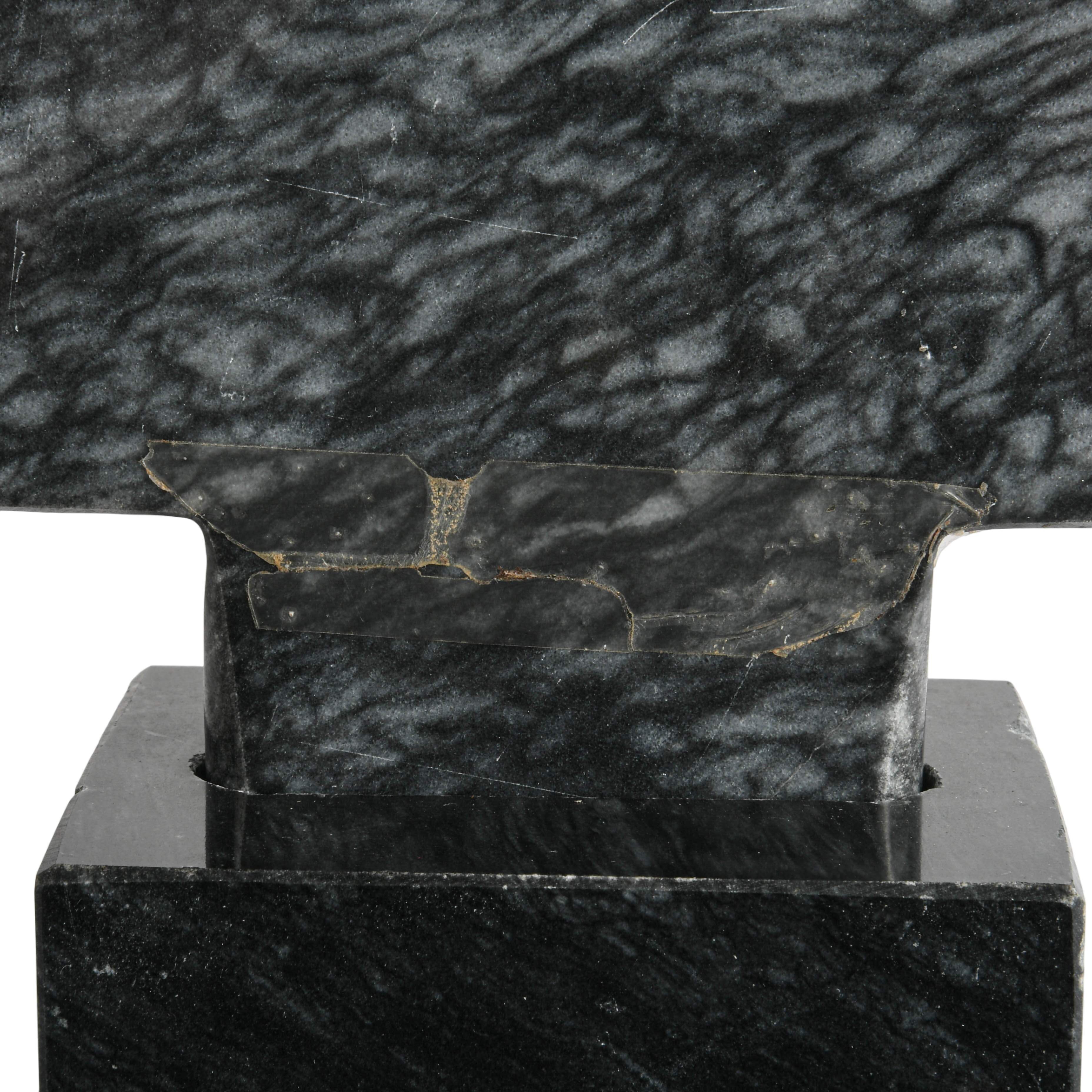 Fan Shape Marble and Brass Lady Sculpture-6