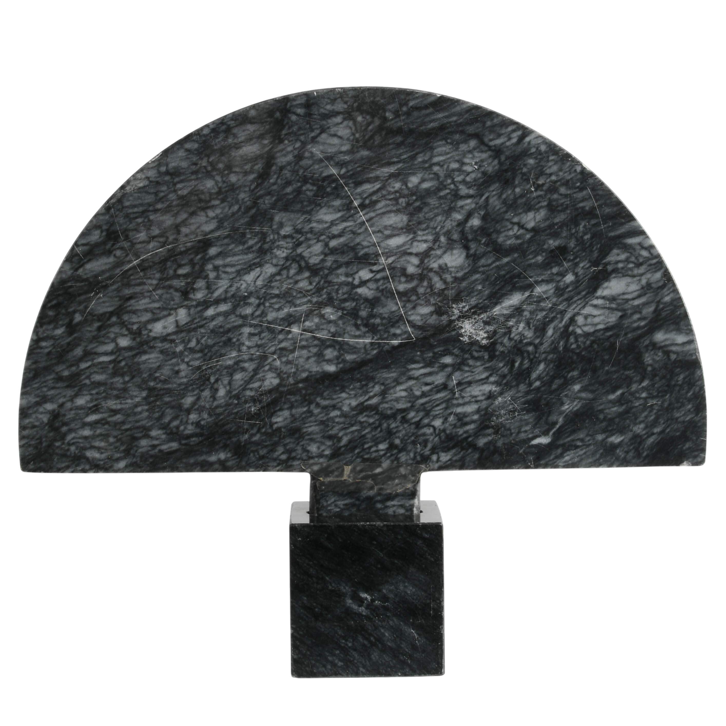 Fan Shape Marble and Brass Lady Sculpture-3
