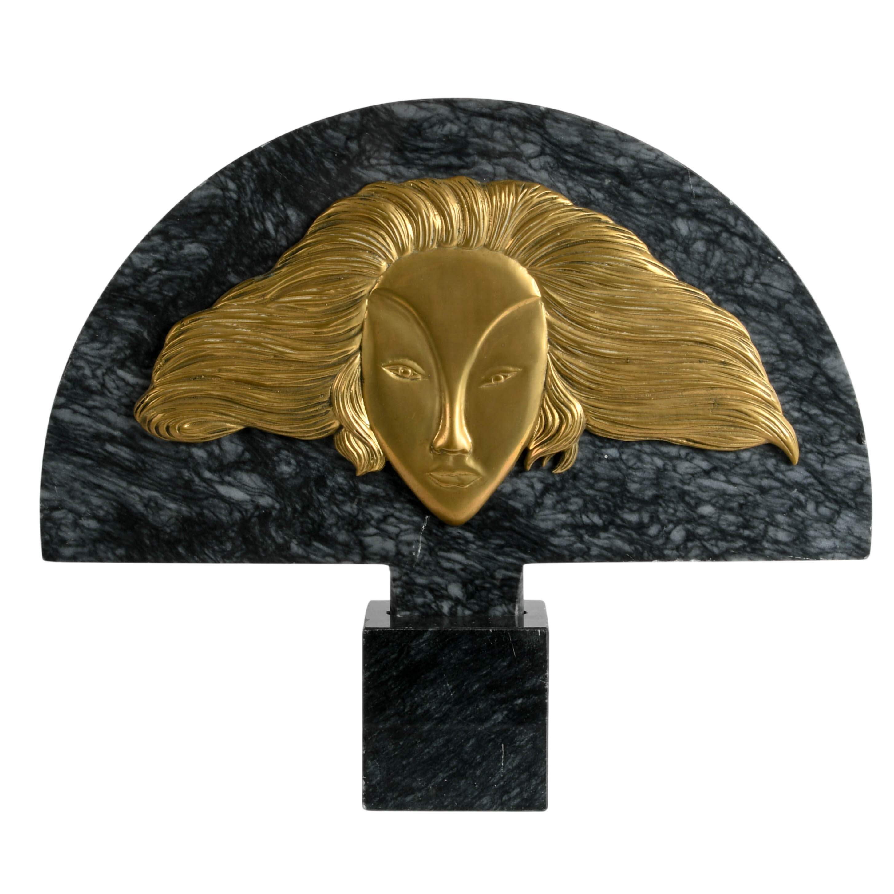 Fan Shape Marble and Brass Lady Sculpture-1
