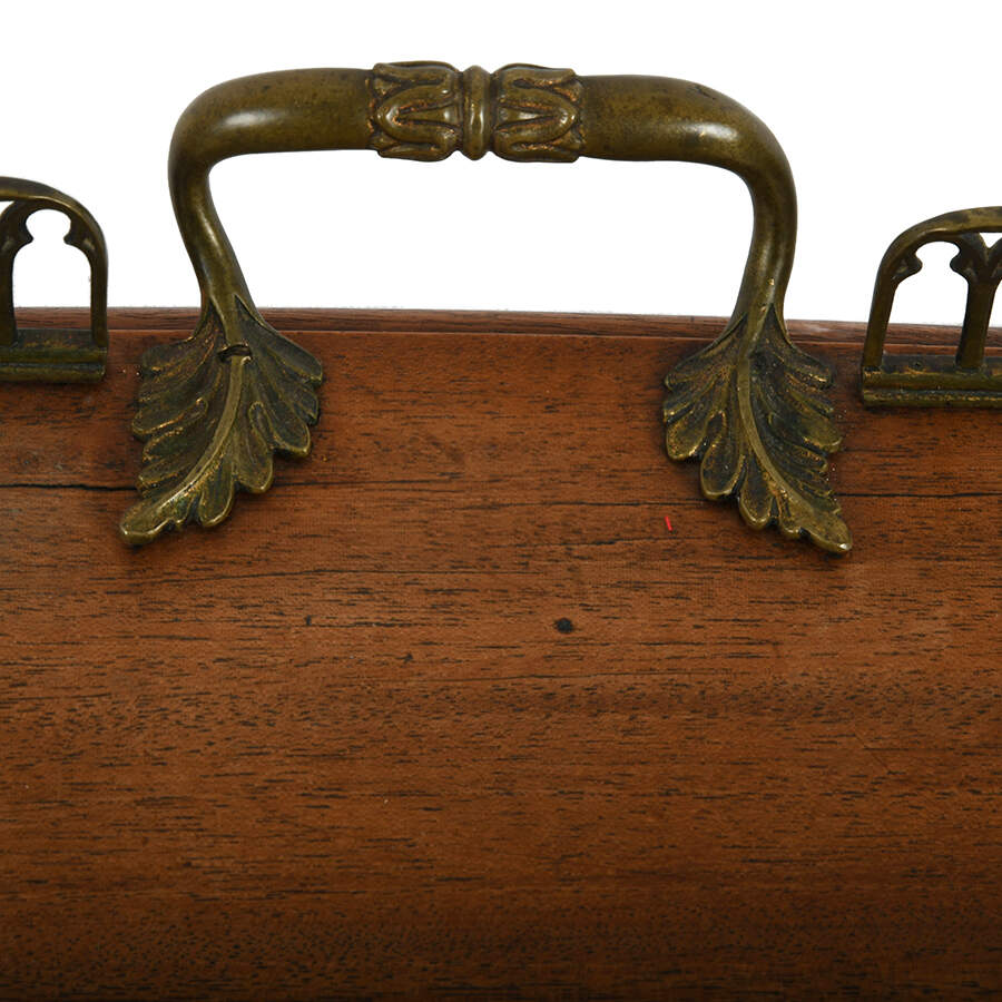Antique Bronze and Wood Serving Tray-4