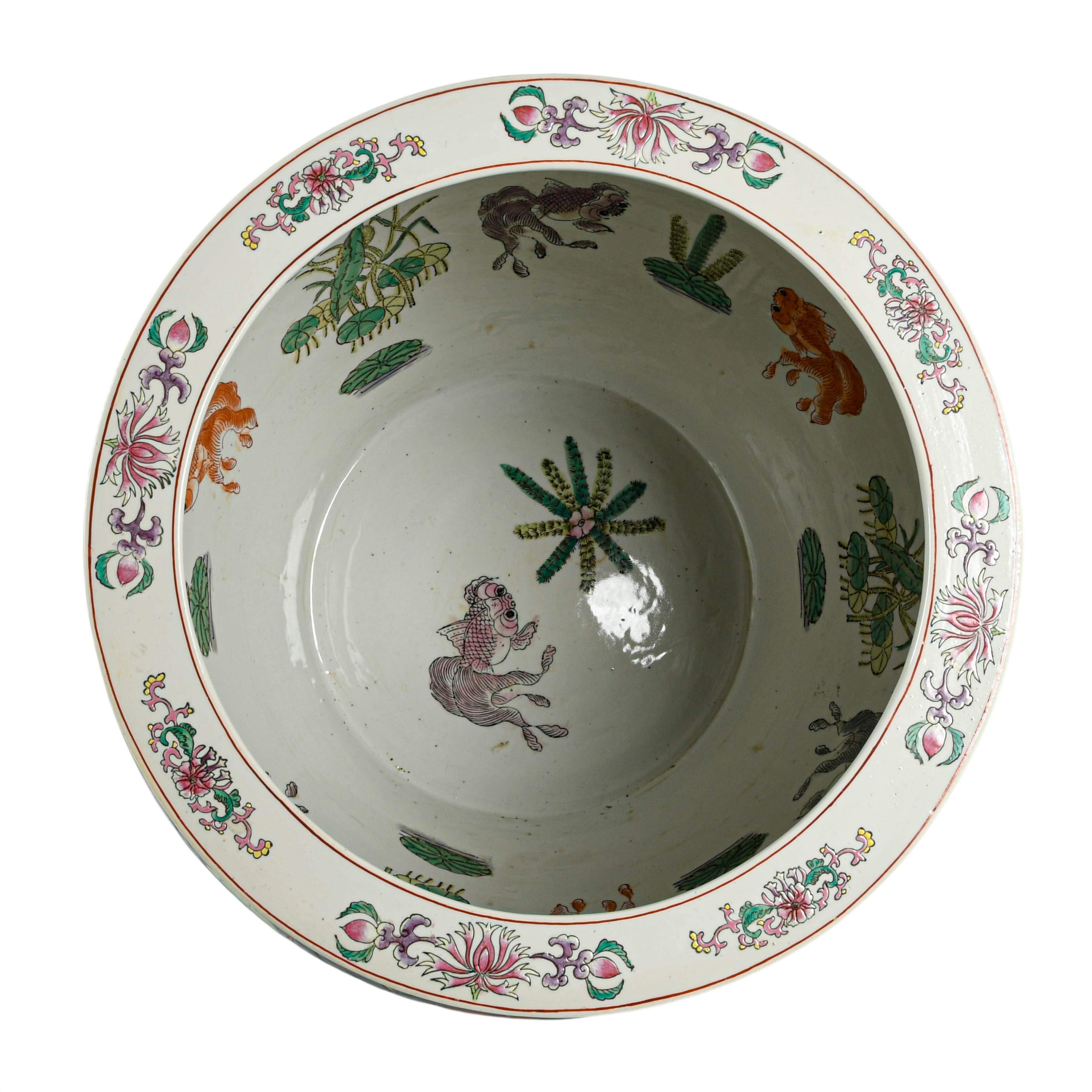 Large Chinese Porcelain Fishbowl Planter-6