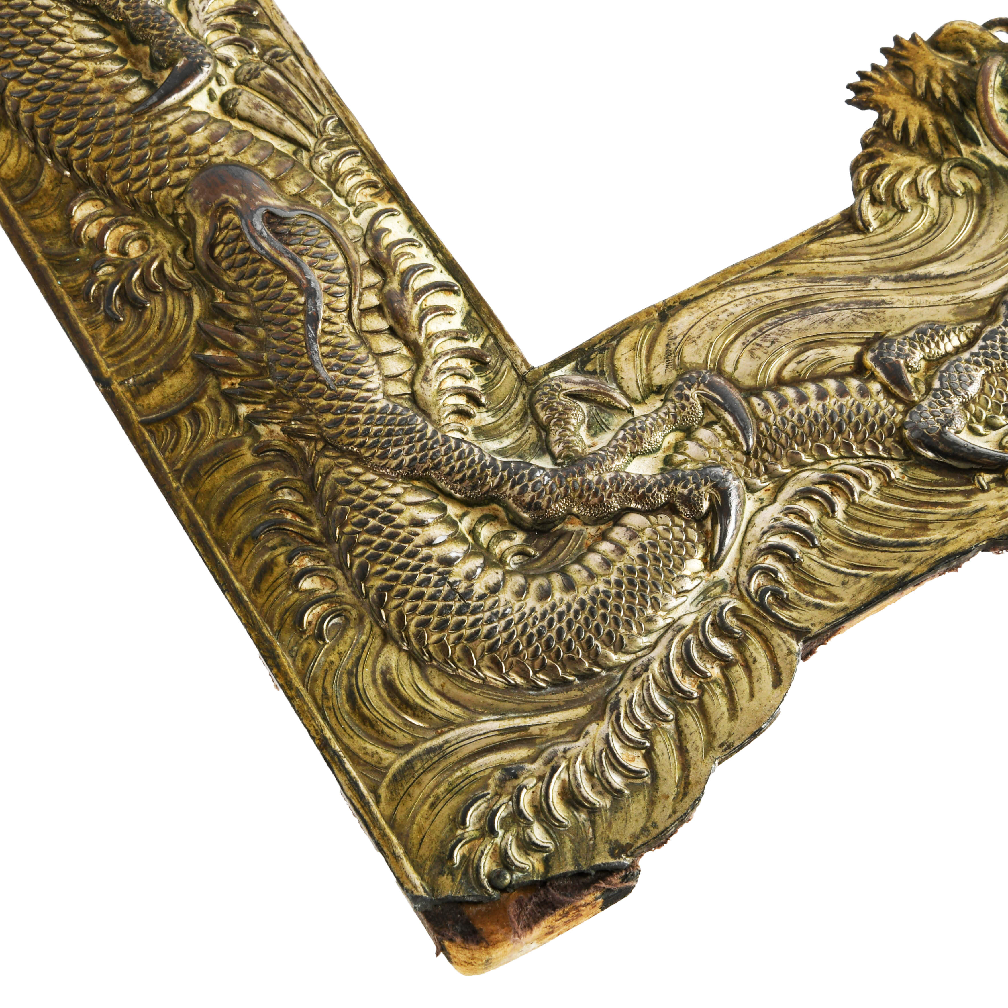 Pair of Antique Chinese Metal Dragon Picture Frames-5