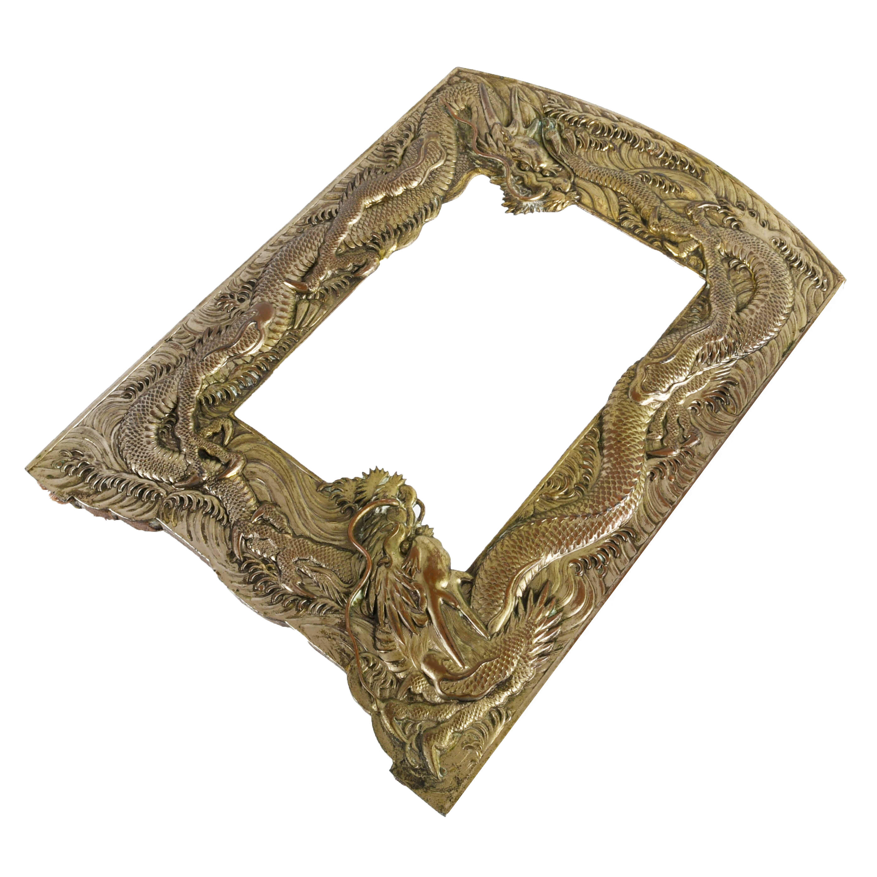 Pair of Antique Chinese Metal Dragon Picture Frames-4