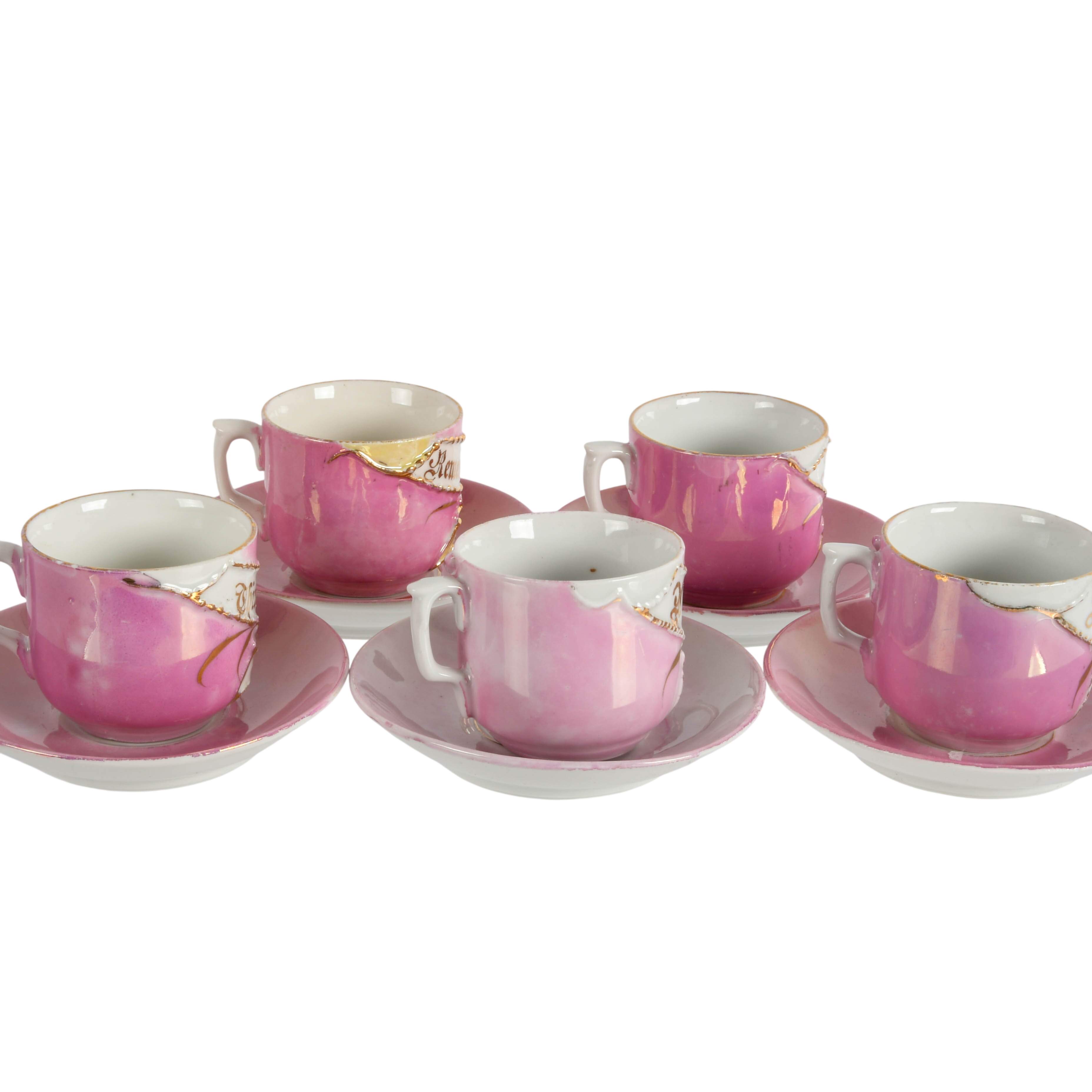 Antique Five-Piece German Sweet Nothings Demitasse Cup and Saucer Sets-6