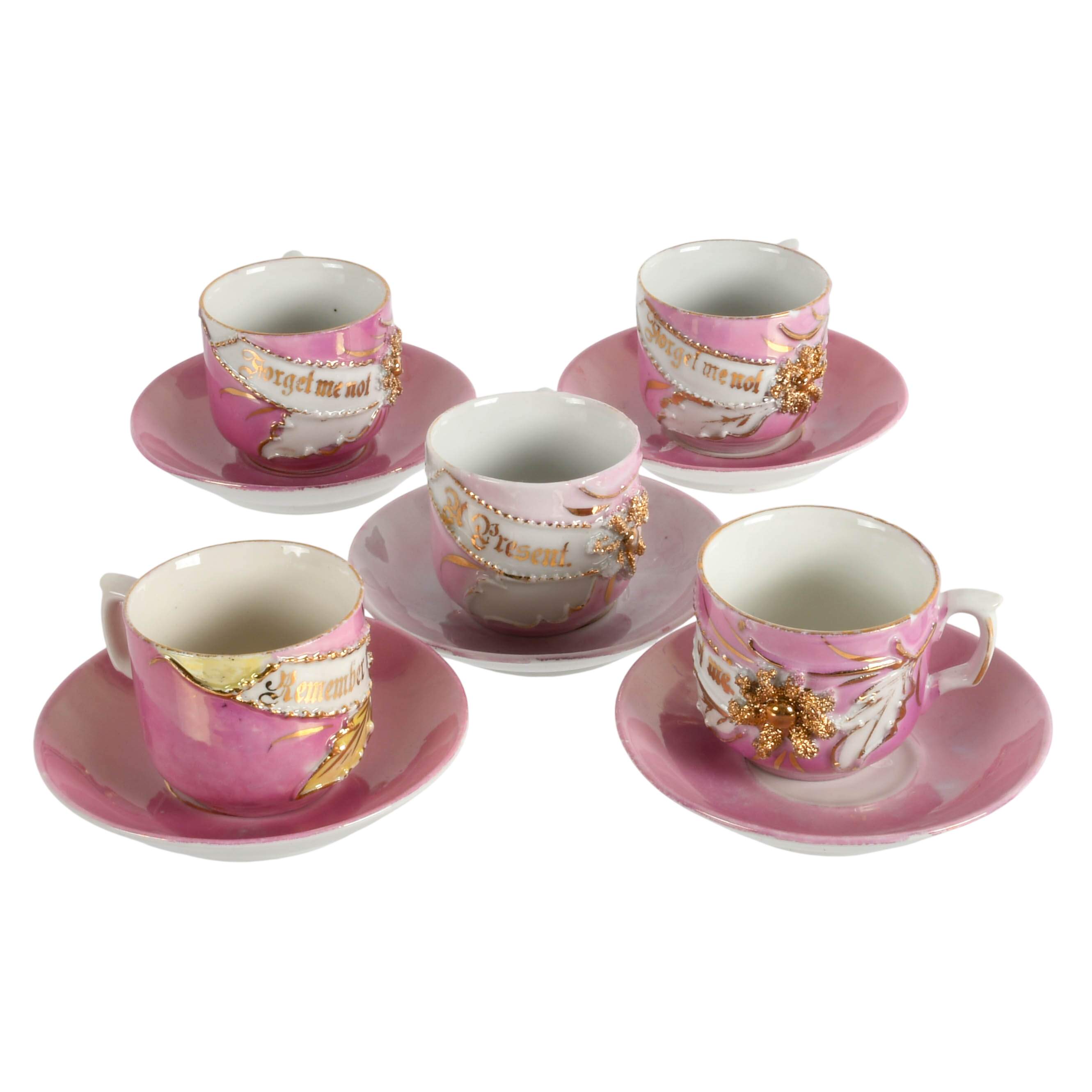 Antique Five-Piece German Sweet Nothings Demitasse Cup and Saucer Sets-2