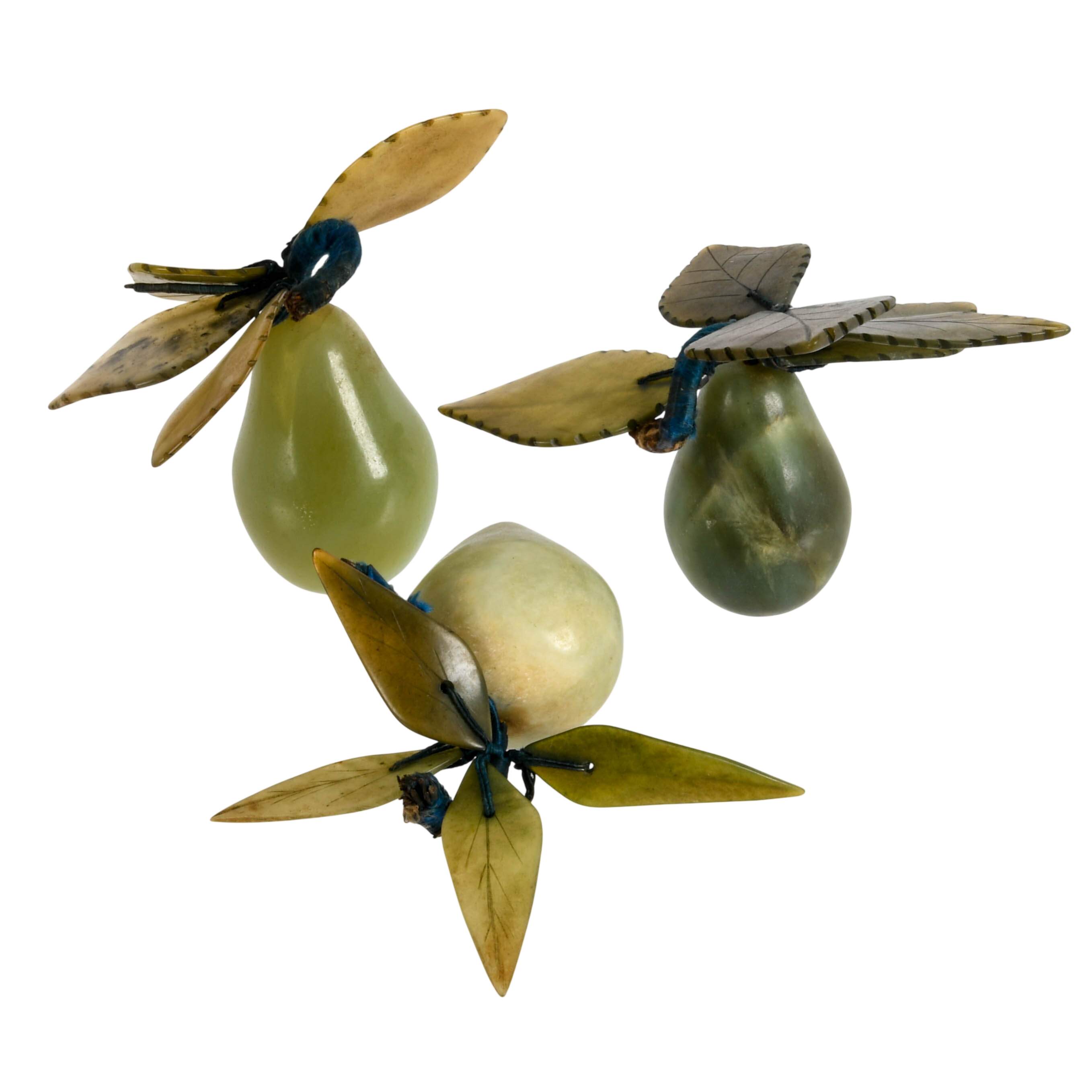 Three-Piece Grouping of Chinese Nephrite Jade Pears-4