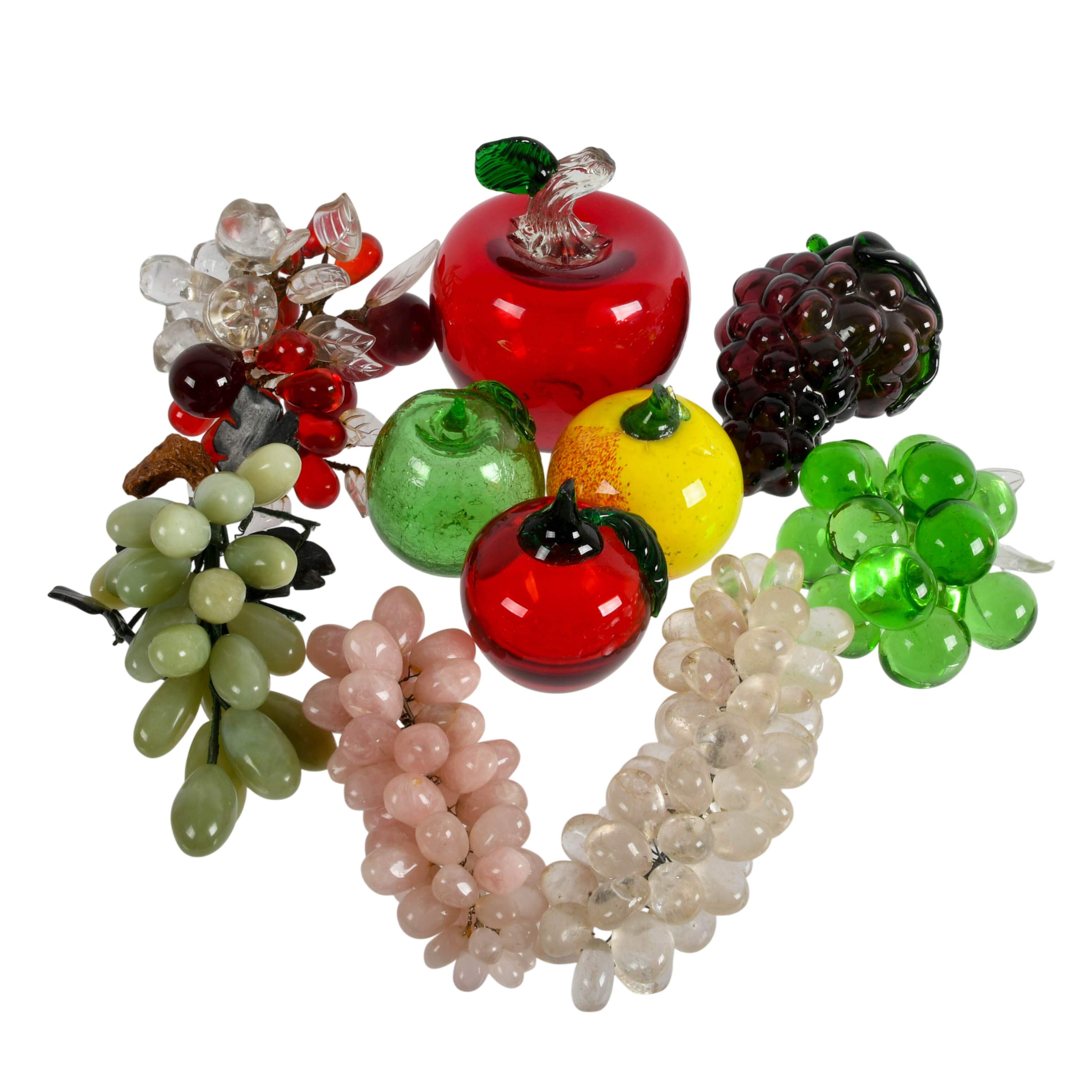 Grouping of Glass and Stone Apples and Grapes-1