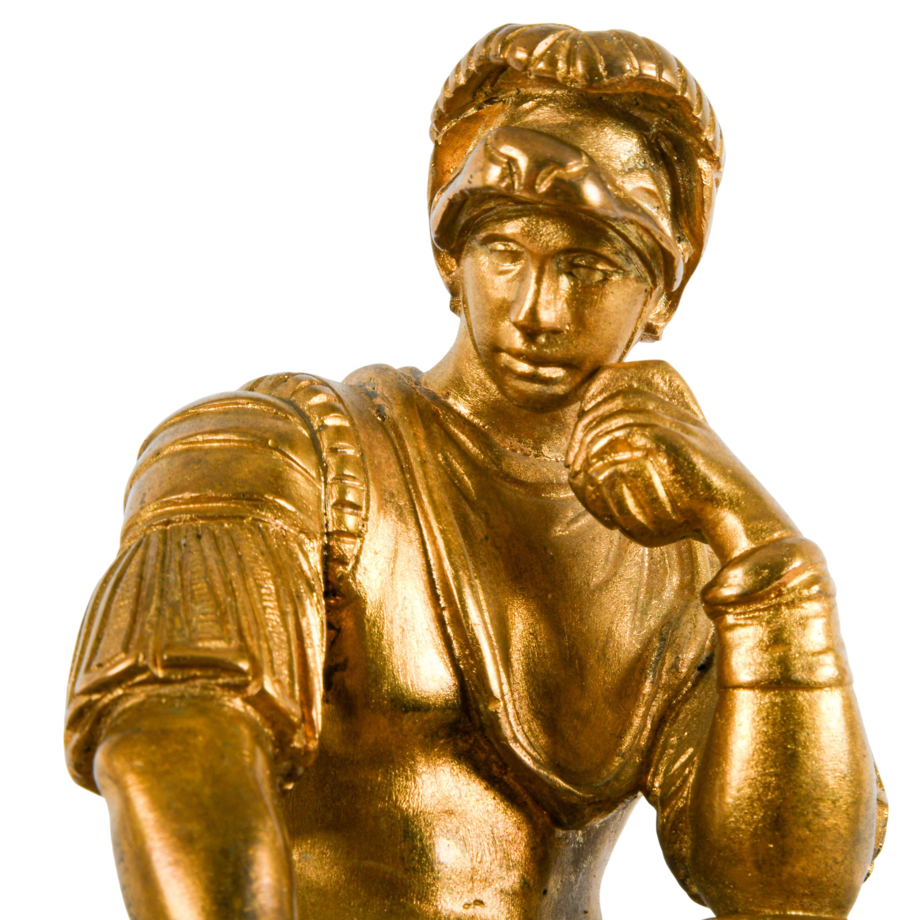 French Doré Bronze Figural Inkwell on Marble Base-2