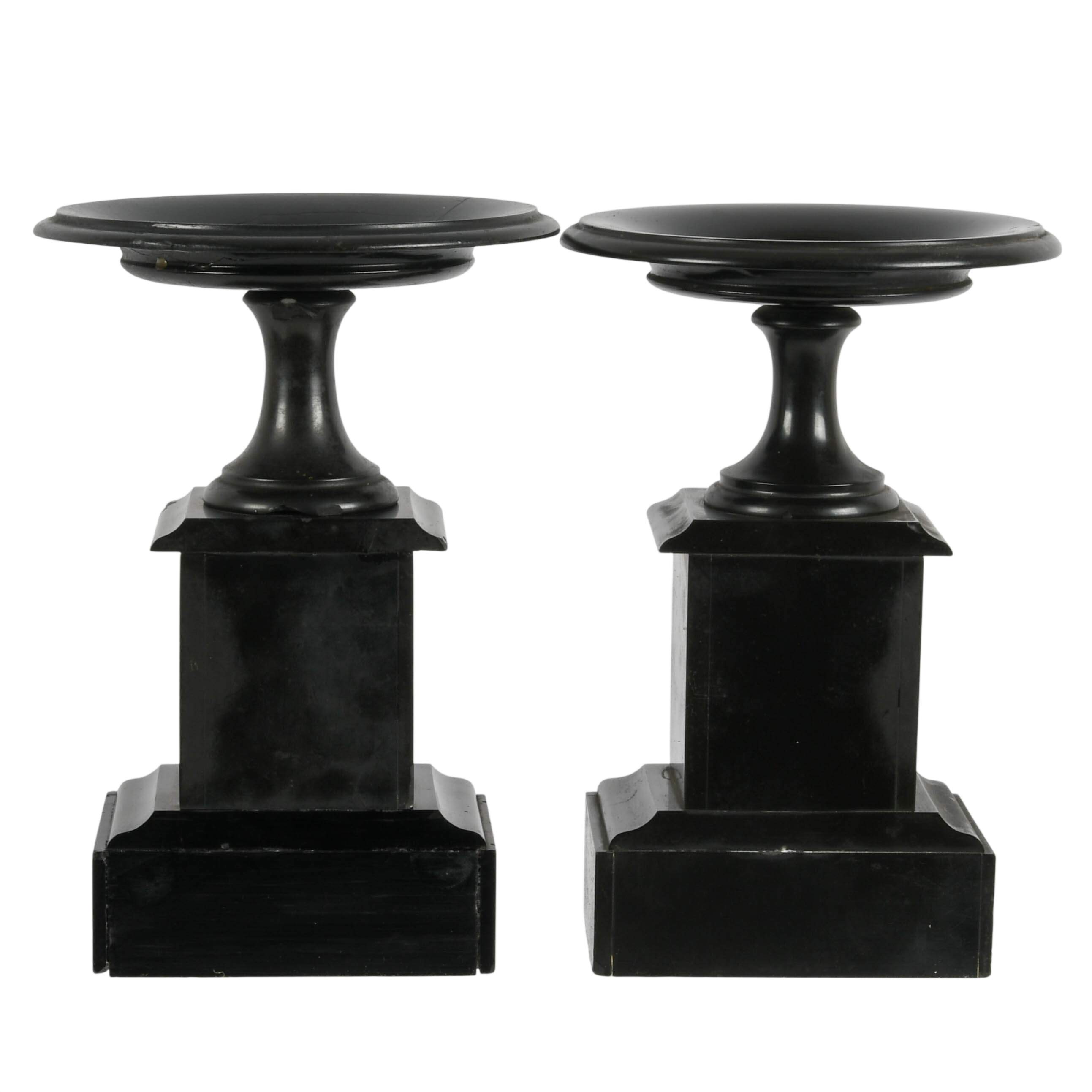 Antique Pair of Black Neoclassical Stone Tazzas-3