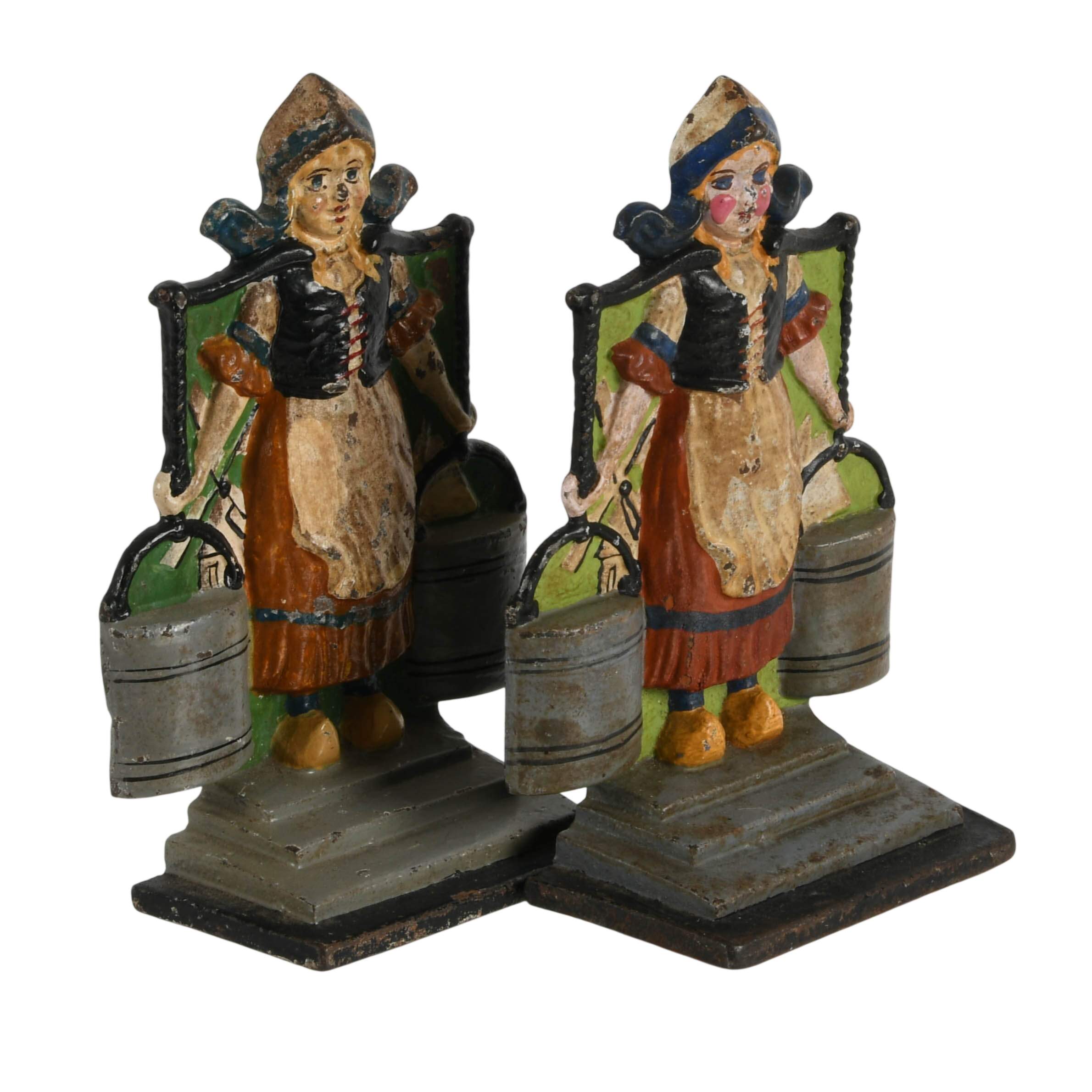 Pair of Antique Dutch Milkmaids with Buckets Bookends-4