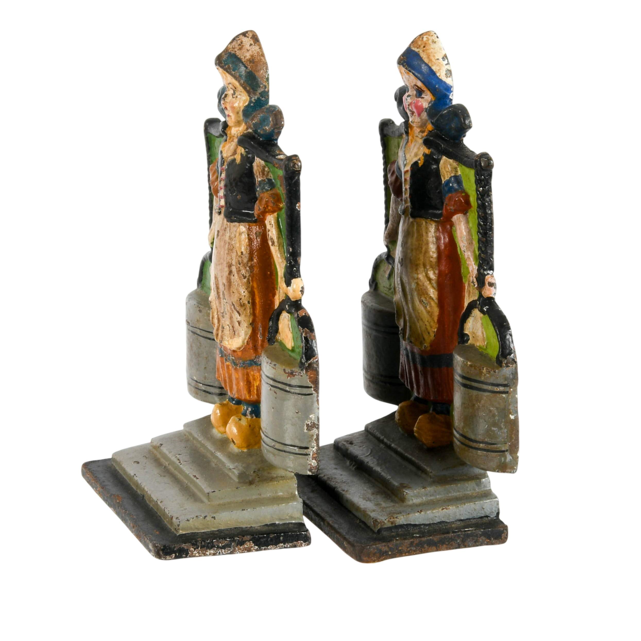 Pair of Antique Dutch Milkmaids with Buckets Bookends-2