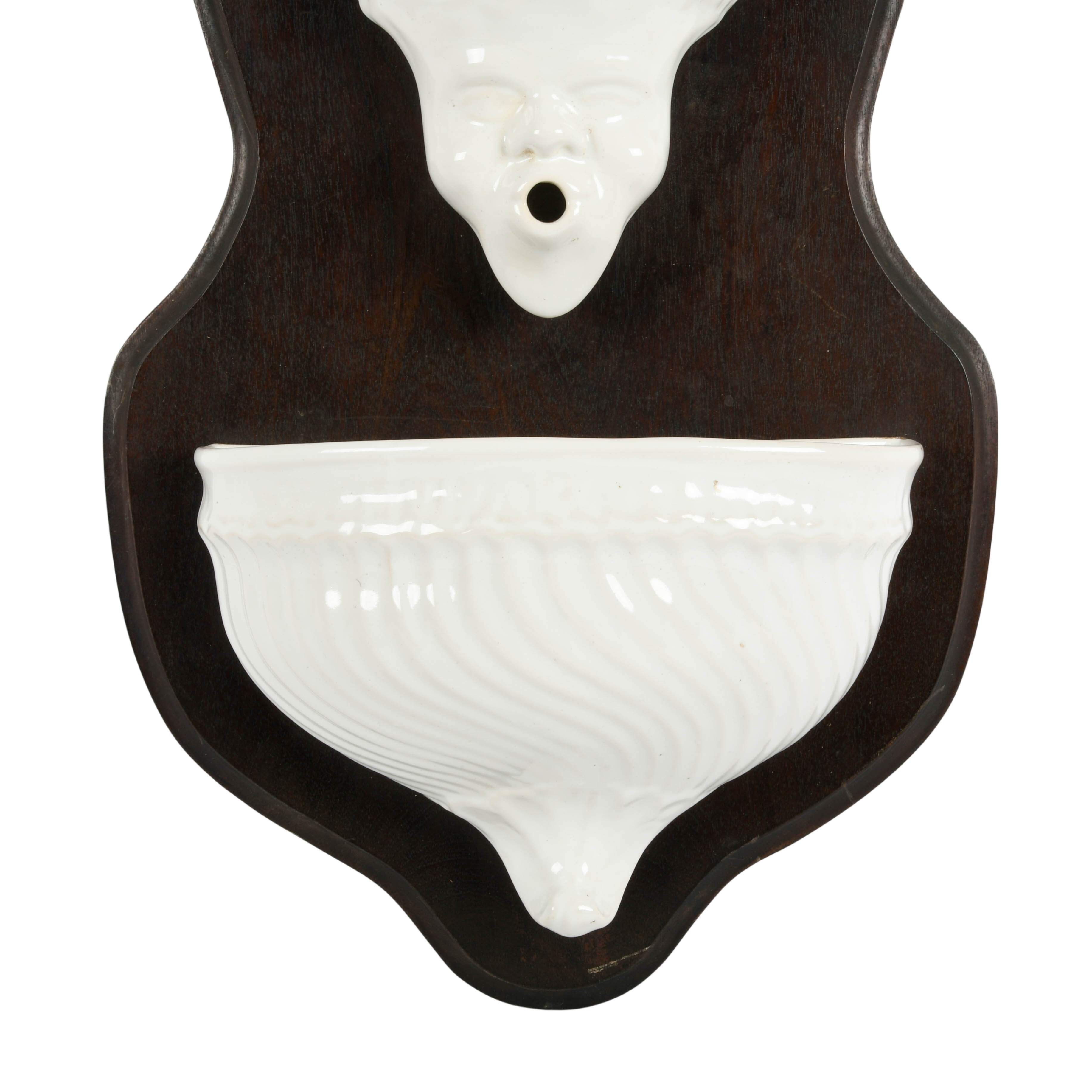 Italian Figural Motif Ceramic and Wood Lavabo Wall Fountain-4