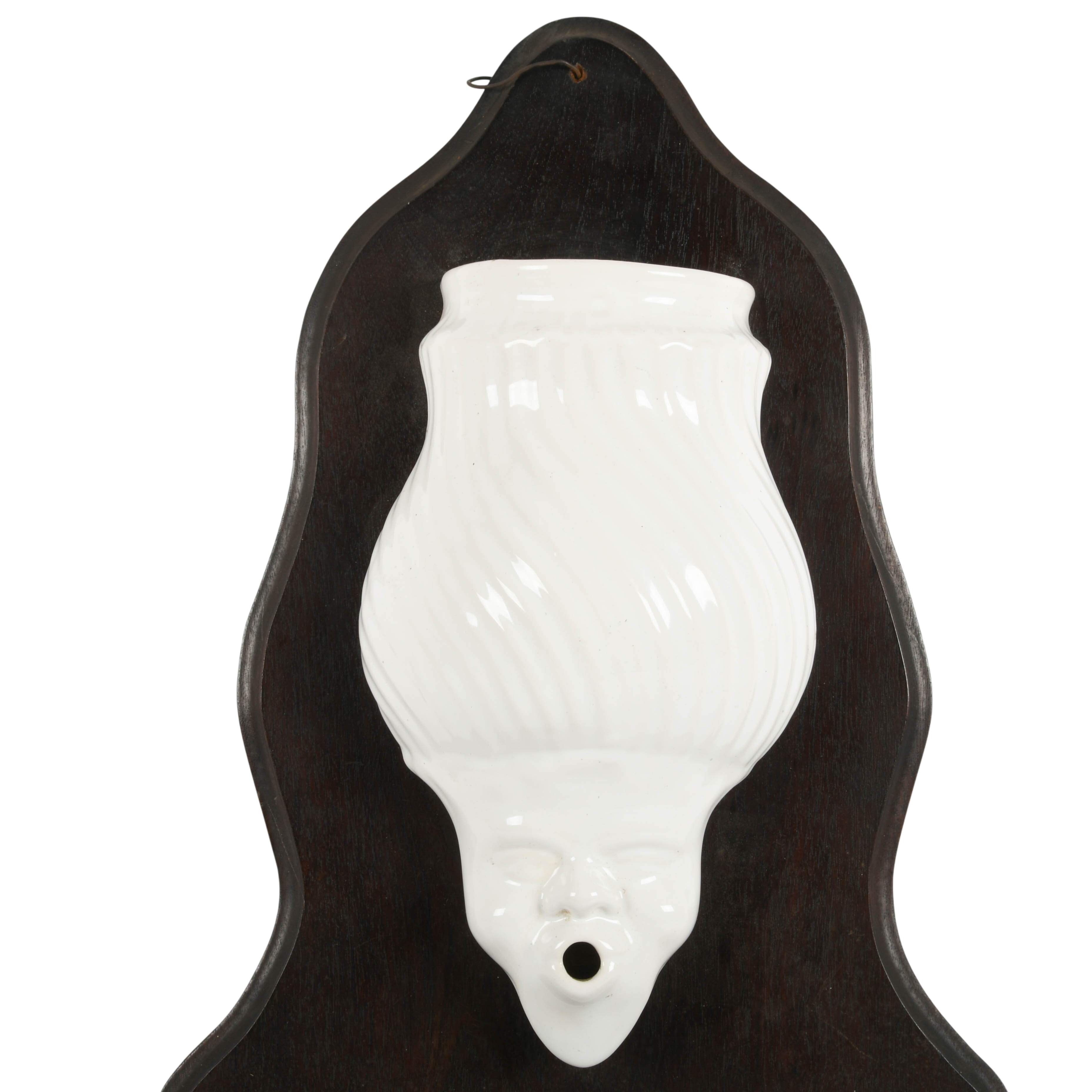 Italian Figural Motif Ceramic and Wood Lavabo Wall Fountain-2