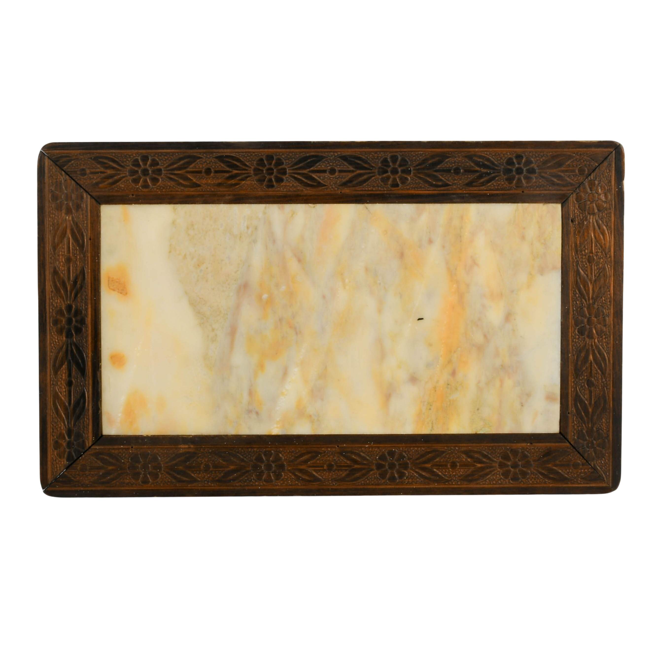 Antique Rectangular Wood and Marble Trivet-3