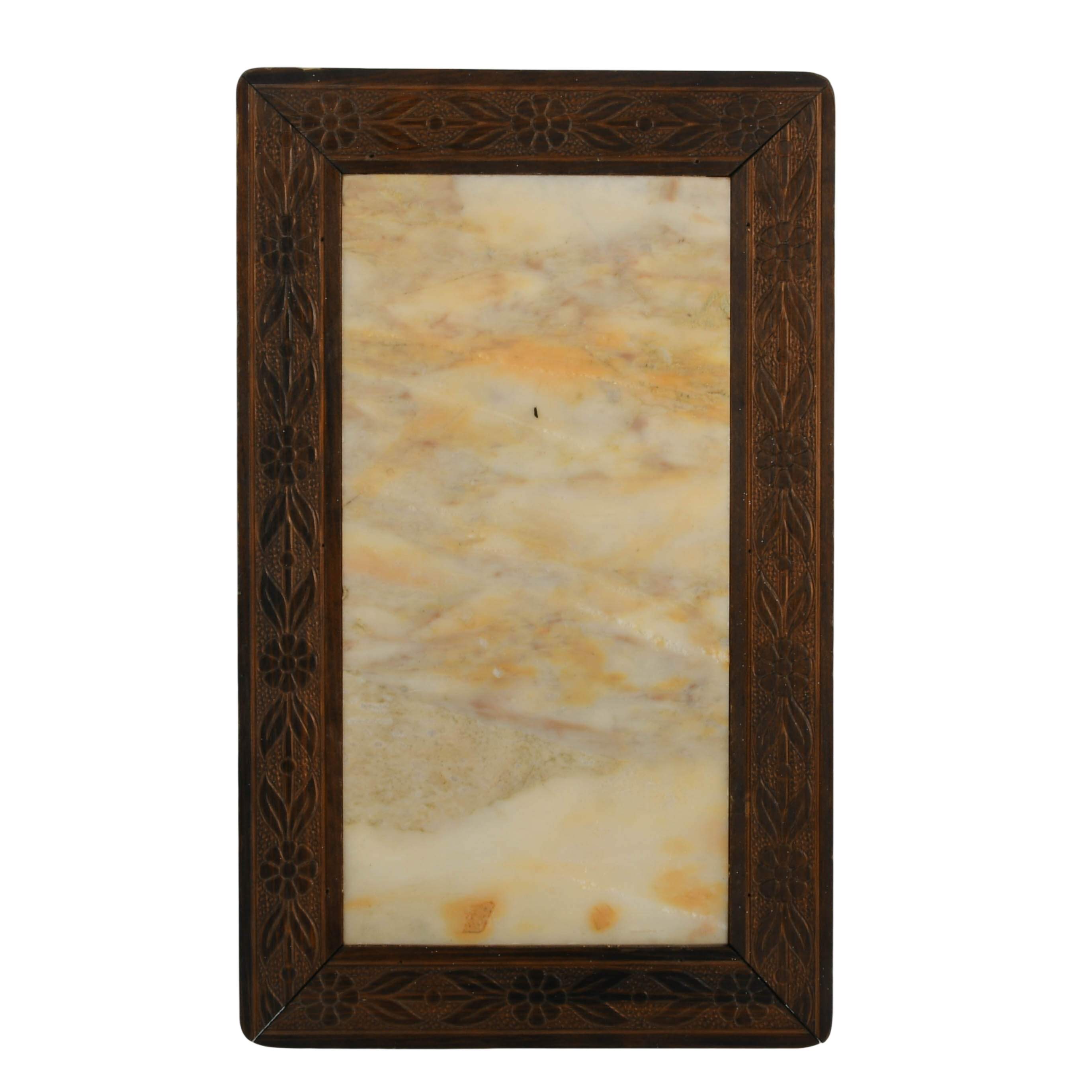 Antique Rectangular Wood and Marble Trivet-1