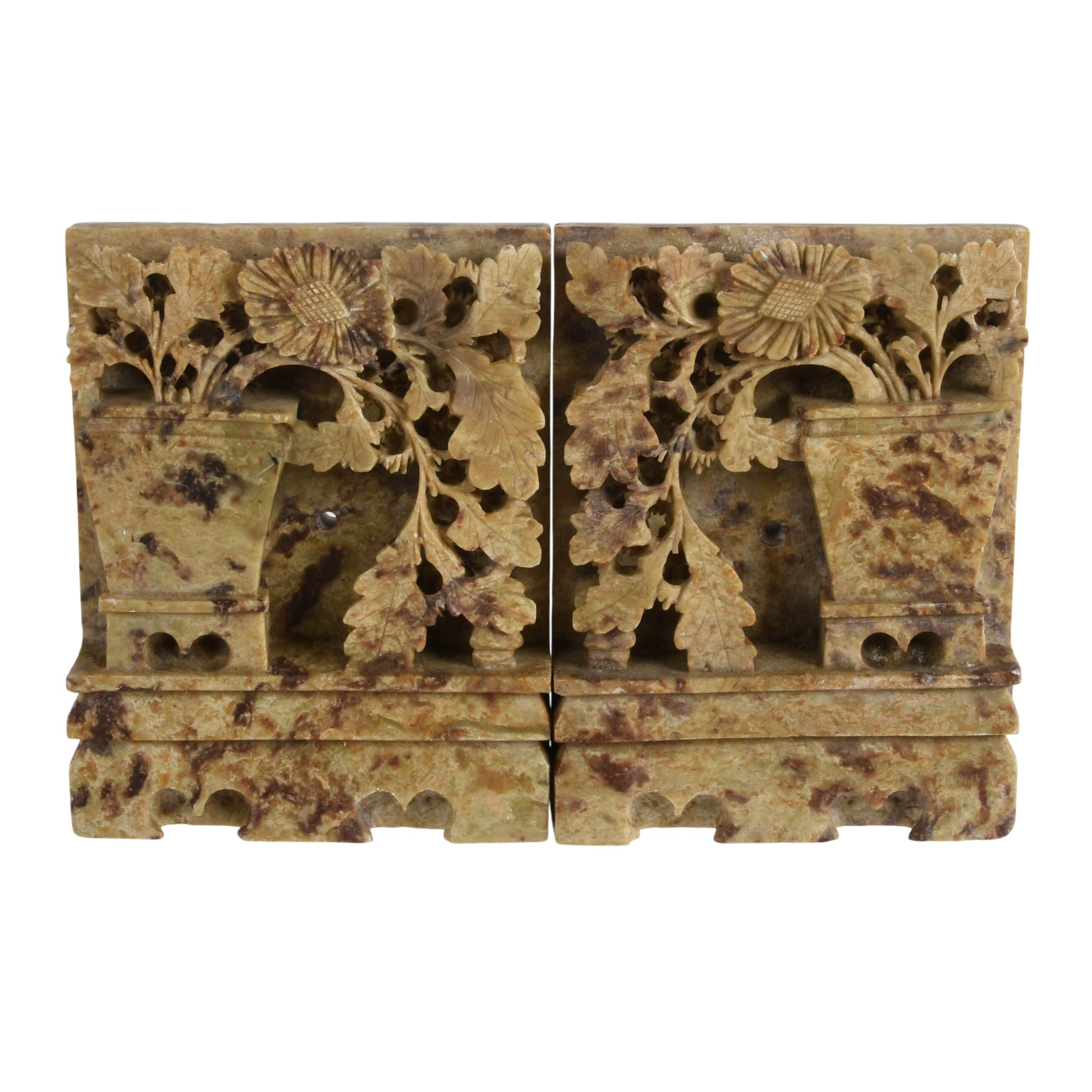Set of Carved Chinese Soapstone Bookends and Vase Grouping-2