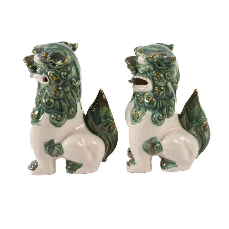 Pair of Porcelain Chinese Imperial Lions Bookends-3