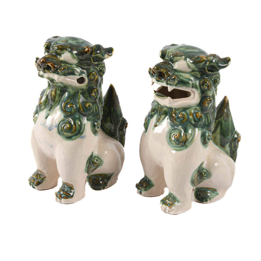 Pair of Porcelain Chinese Imperial Lions Bookends-2