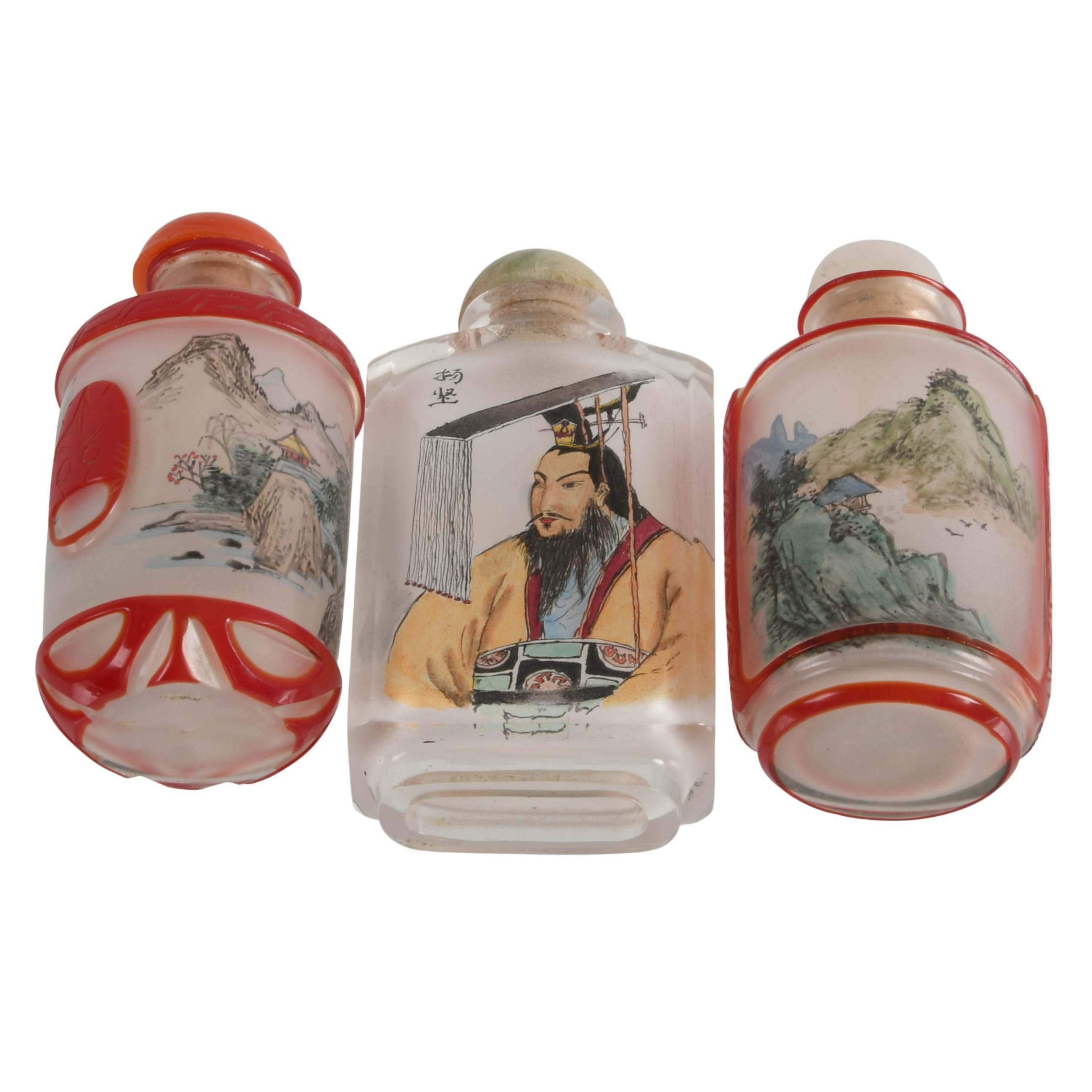 Grouping of Three Chinese Reverse Painted Glass Snuff Bottles-1