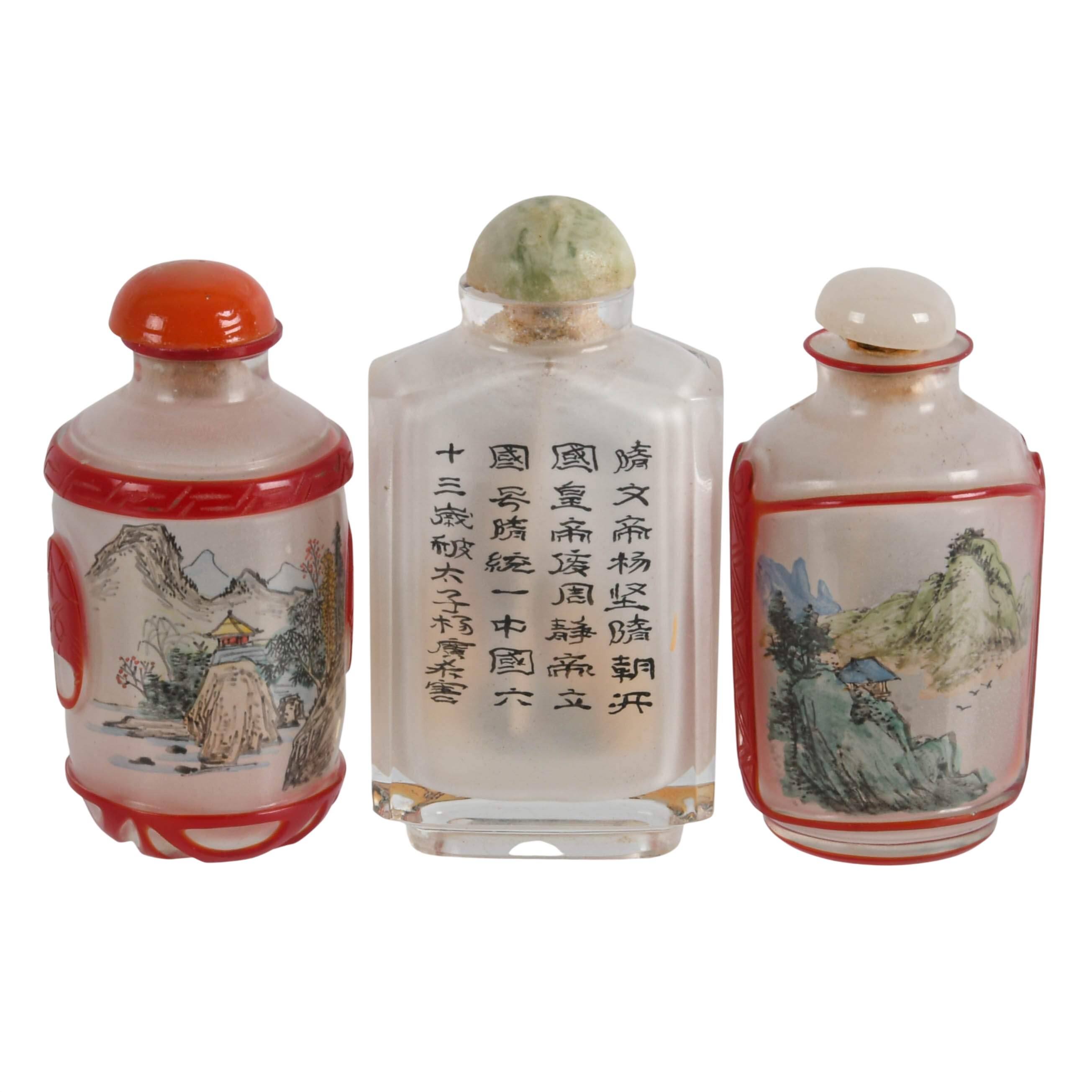 Grouping of Three Chinese Reverse Painted Glass Snuff Bottles-5