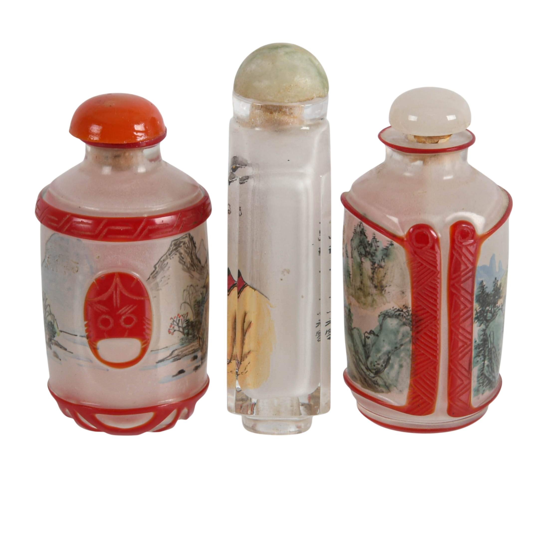 Grouping of Three Chinese Reverse Painted Glass Snuff Bottles-4