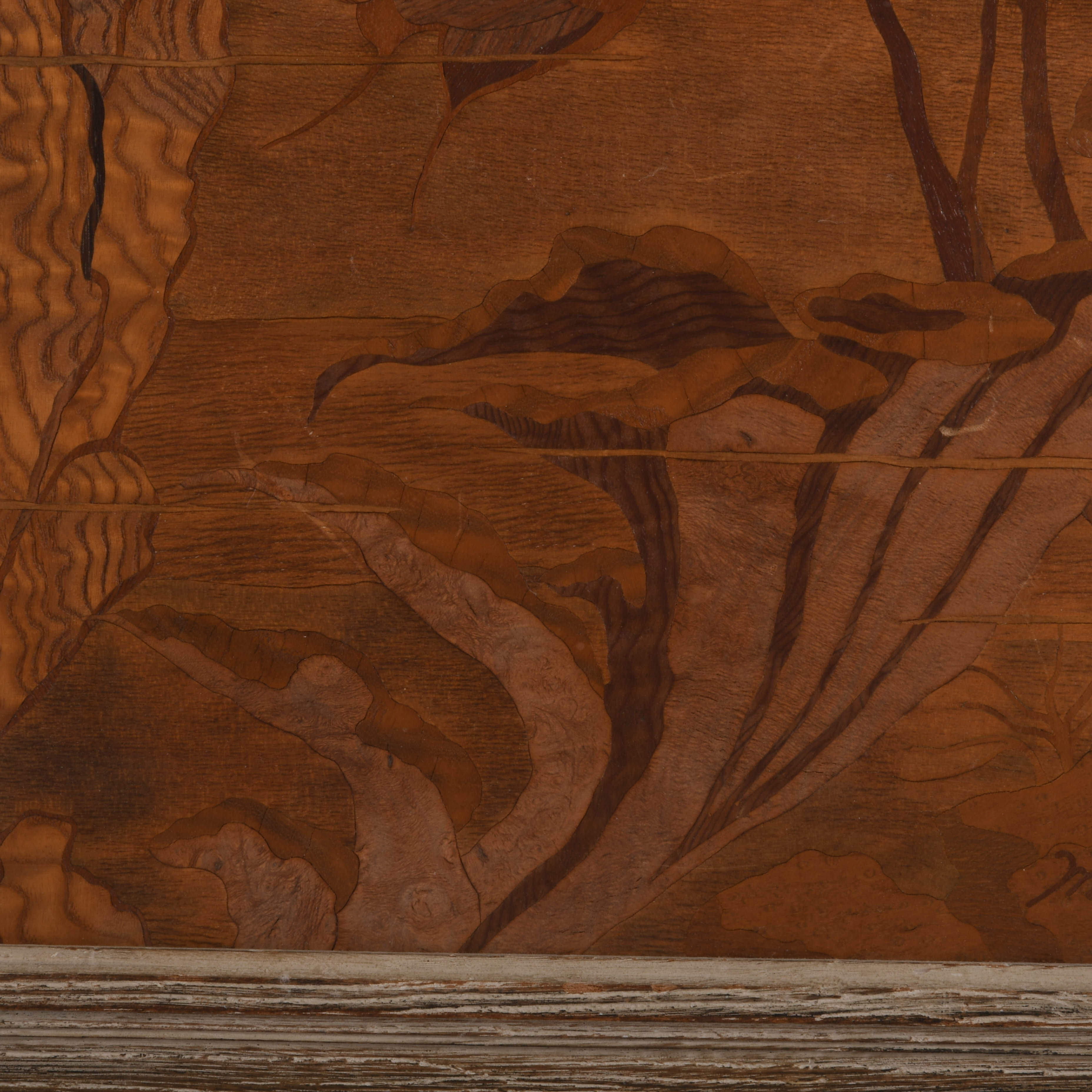 Signed Mathis Schuster Wood Marquetry "Tropical Fantasy" Framed Panel-4