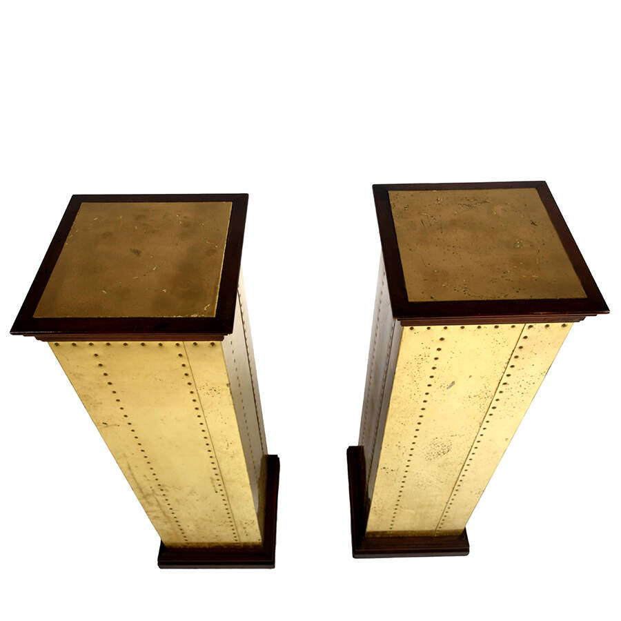 Pair of Mid-Century Modern Brass and Wood Pedestal-3