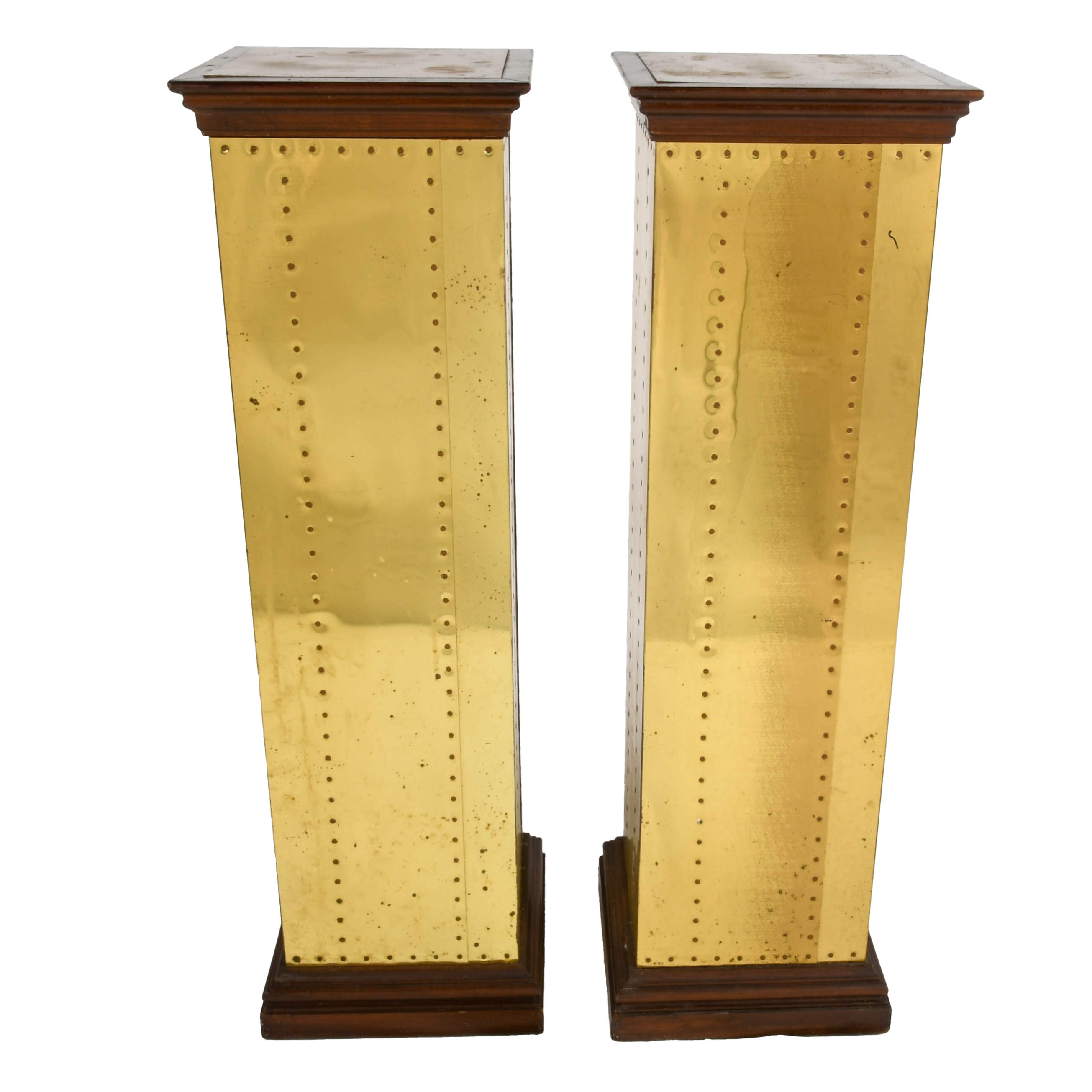 Pair of Mid-Century Modern Brass and Wood Pedestal-2