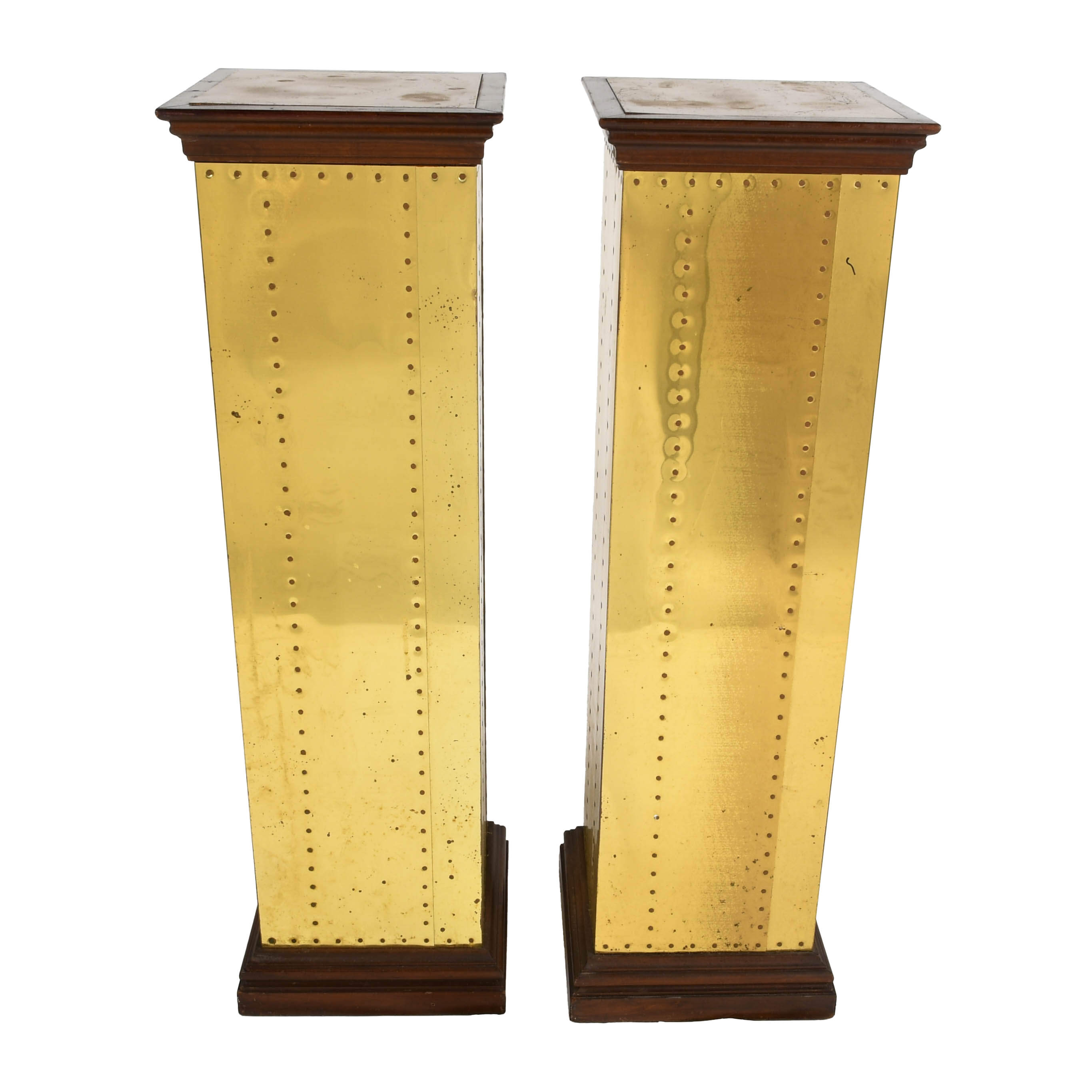 Pair of Mid-Century Modern Brass and Wood Pedestal-1
