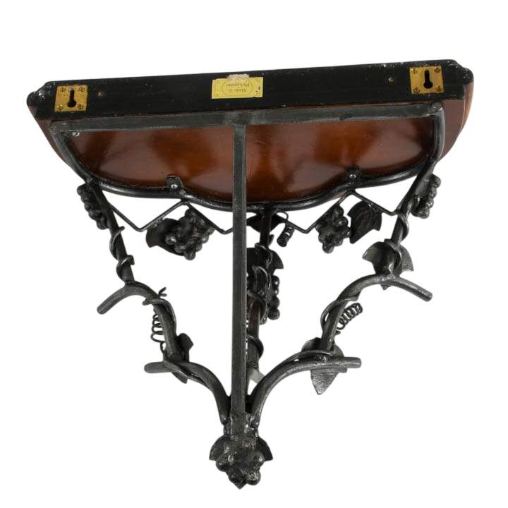Wrought Iron and Leather Grape Vine Shelf with Hooks-4