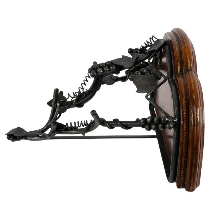 Wrought Iron and Leather Grape Vine Shelf with Hooks-3