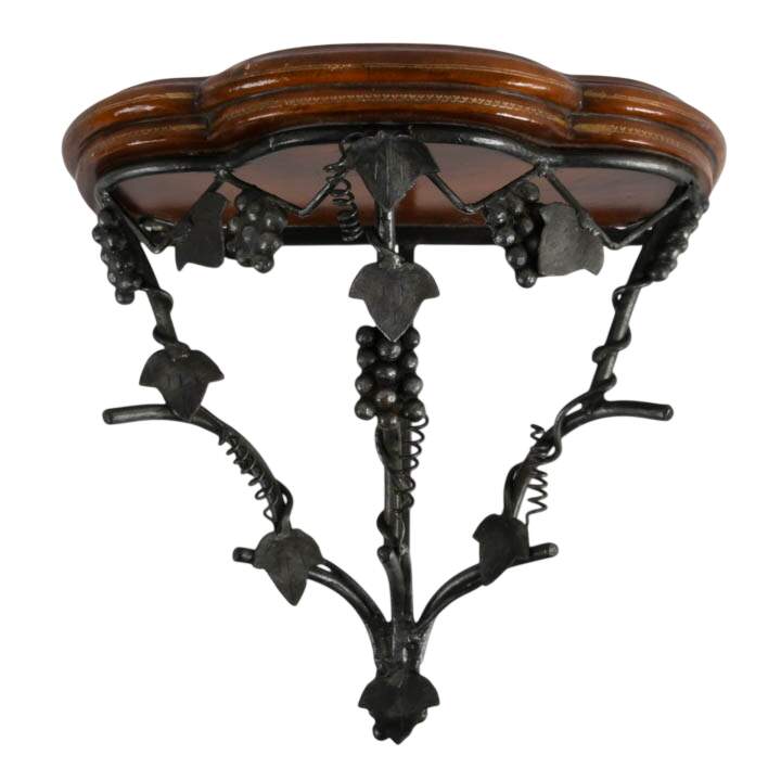 Wrought Iron and Leather Grape Vine Shelf with Hooks-1
