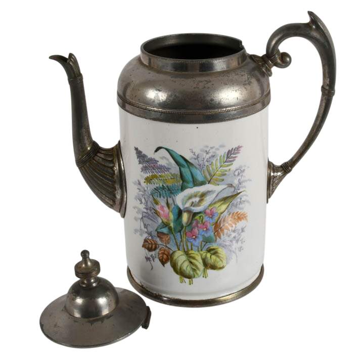Manning, Bowman & Co. Floral Enameled Pewter Coffee Pot-8