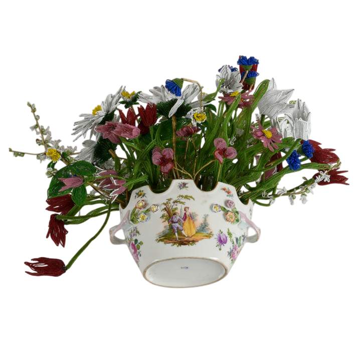 Carl Thieme Dresden Centerpiece Bowl with French-Style Beaded Florals-11