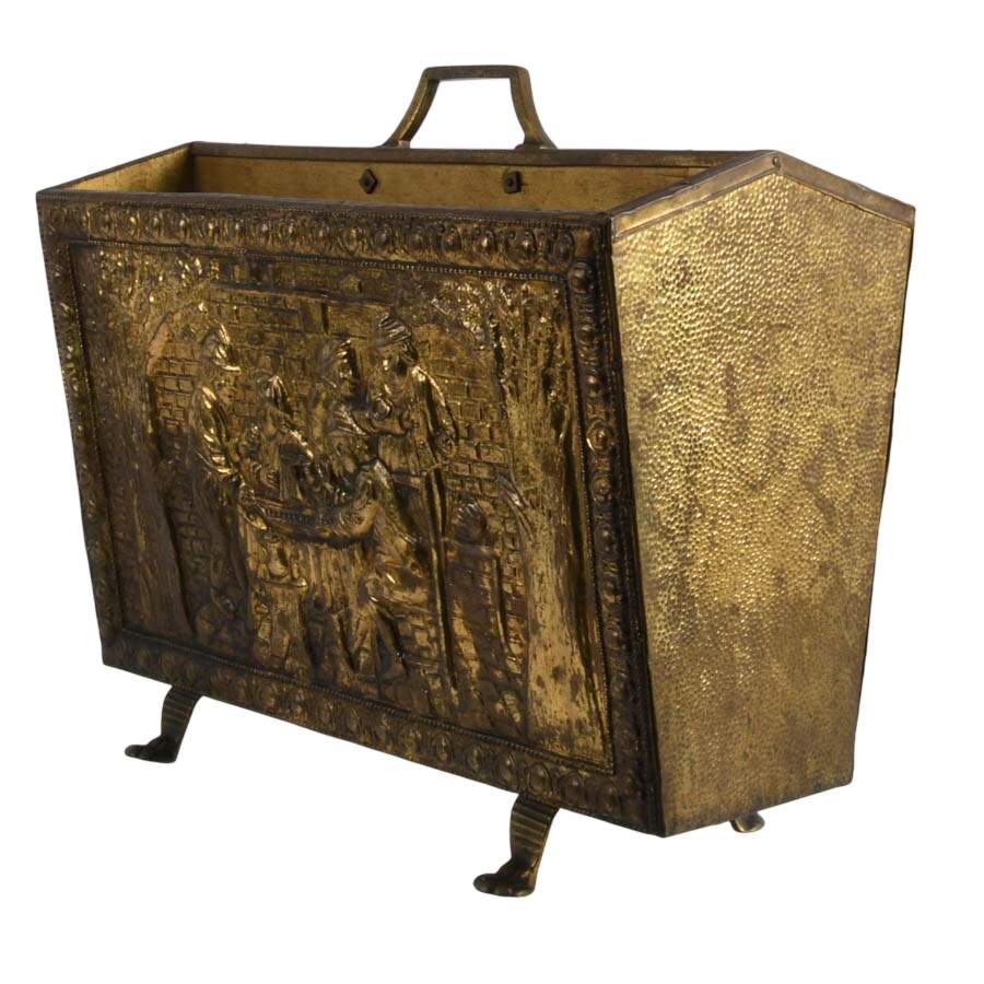 Peerafe English Embossed Brass and Wood Magazine Holder-6