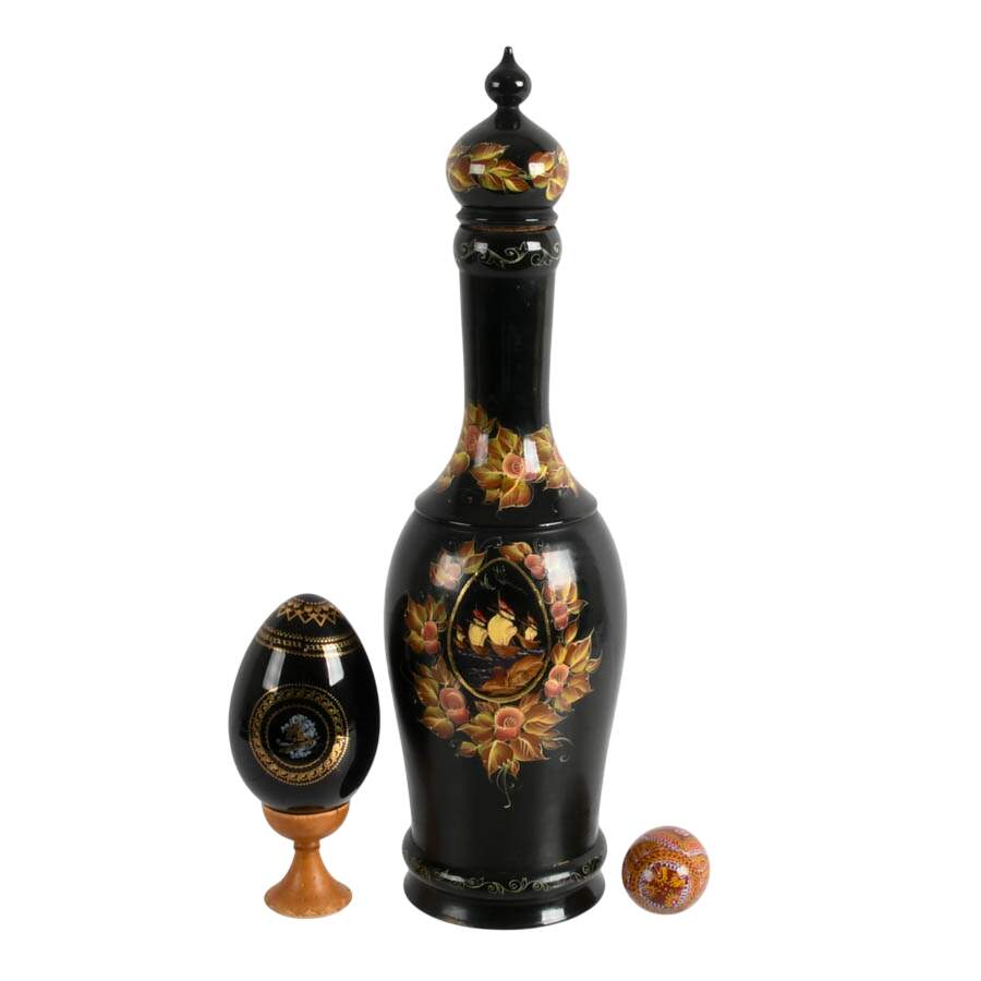 Three-Piece Set of Russian Hand-Painted Folk Décor-3
