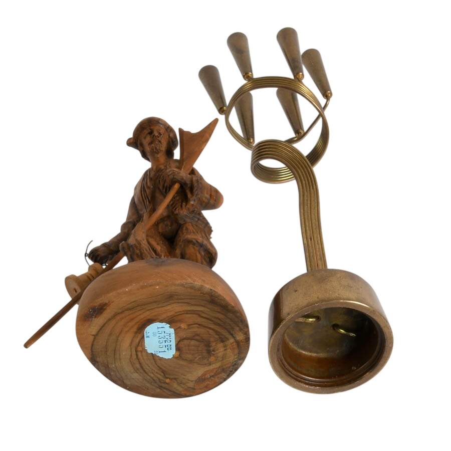 Israel Souvenir Items: Wood Shepherd and Holocaust Museum Candle Holder-10
