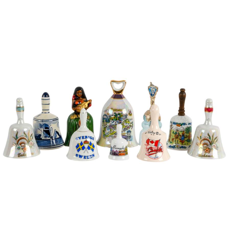 Lot of Ten Porcelain Souvenir Bells-1
