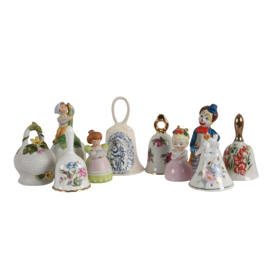 Lot of Ten Porcelain Figural and Floral Bells-1
