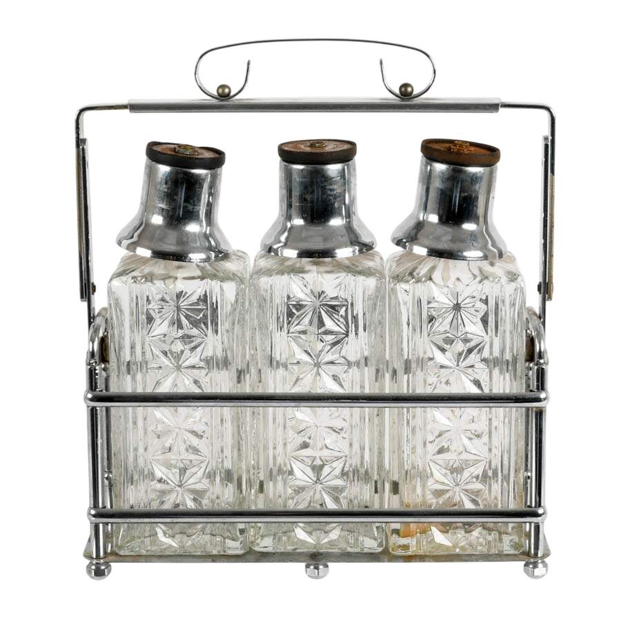 Mid-Century Modern Chrome and Crystal Decanter Set-4