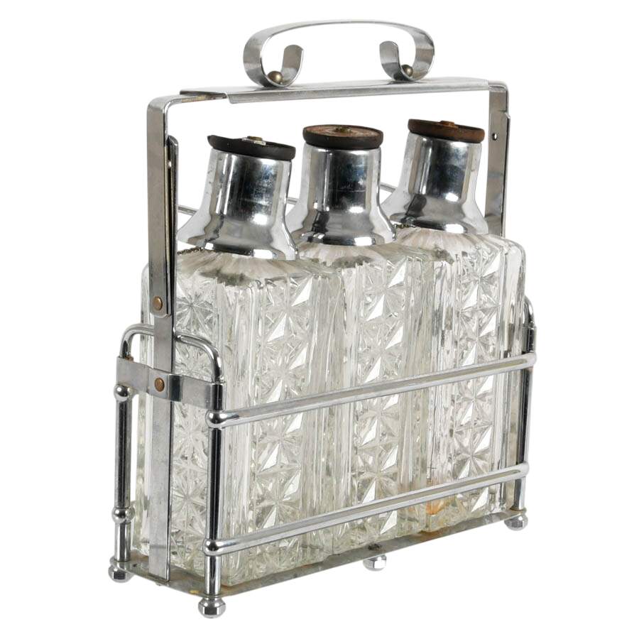 Mid-Century Modern Chrome and Crystal Decanter Set-3
