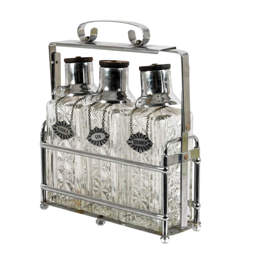 Mid-Century Modern Chrome and Crystal Decanter Set-2