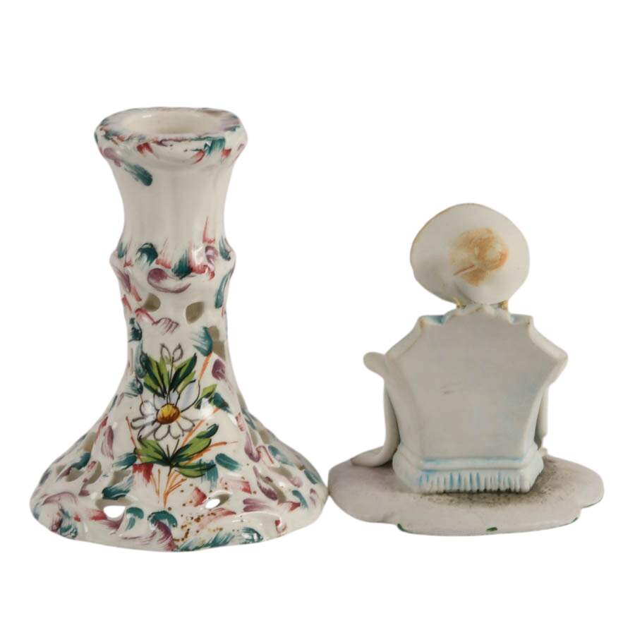 Two Italian Porcelain Décor including a Candlestick and Figurine-4